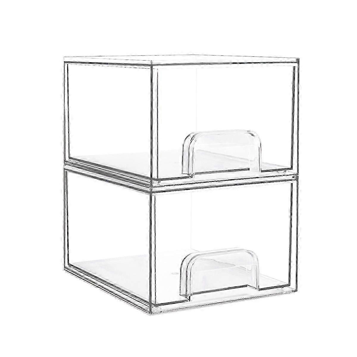 2PCS Clear Stackable Storage Drawers,Bathroom Makeup Organizer,Storage Bins for Home Organization and Storage