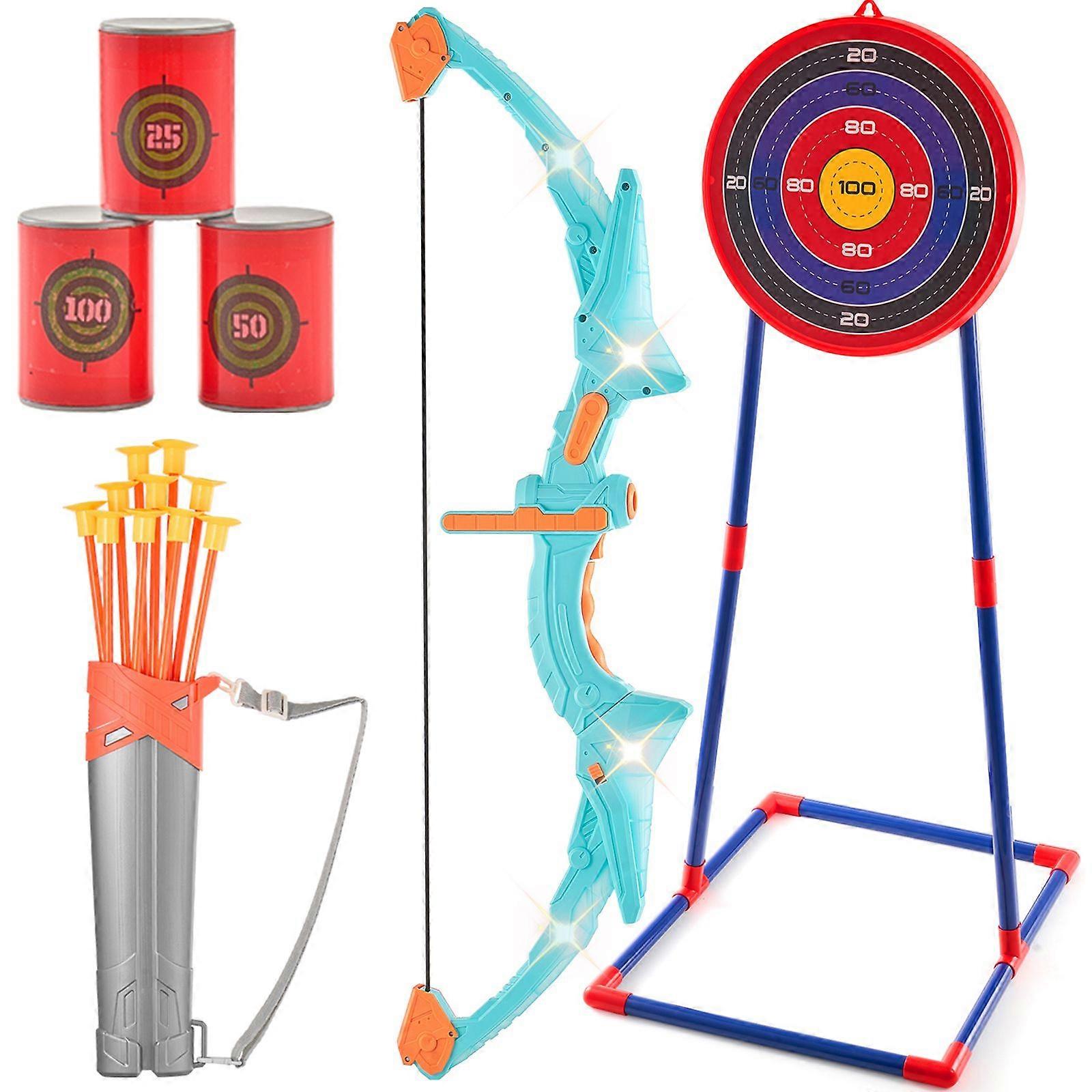 Conjunto de arco e flecha para crianças, LED Light Up Archery Set com 10 flechas de ventosa, para meninos e meninas 6 7 8 9 10+ anos de idade