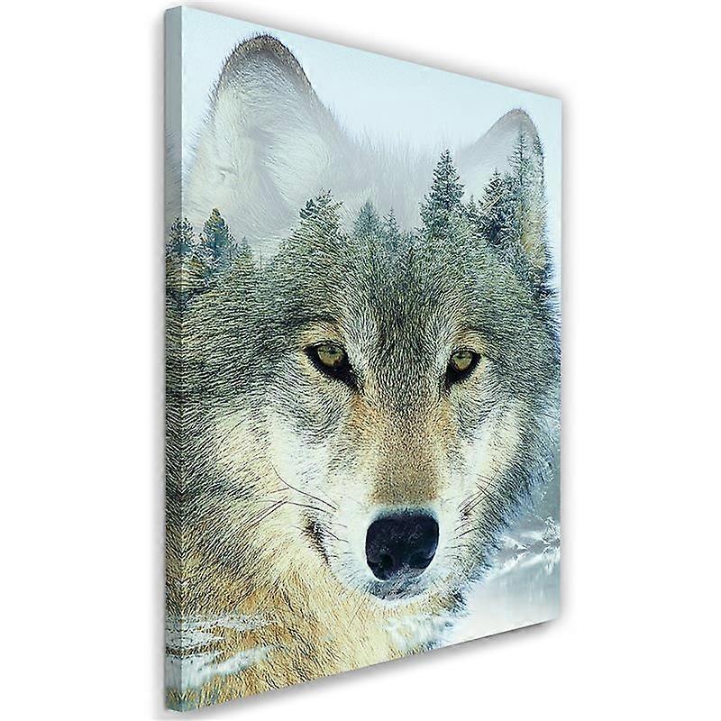 Quadro su tela, Lupo su sfondo foresta - 80x120