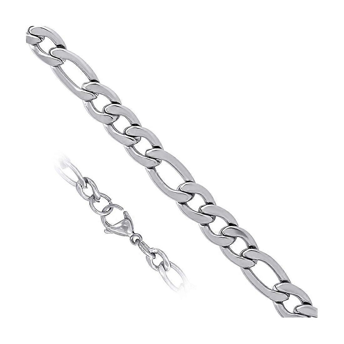 Pulseira unissex de aço inoxidável com elos Figaro de 7 mm e 9 polegadas para mulheres.