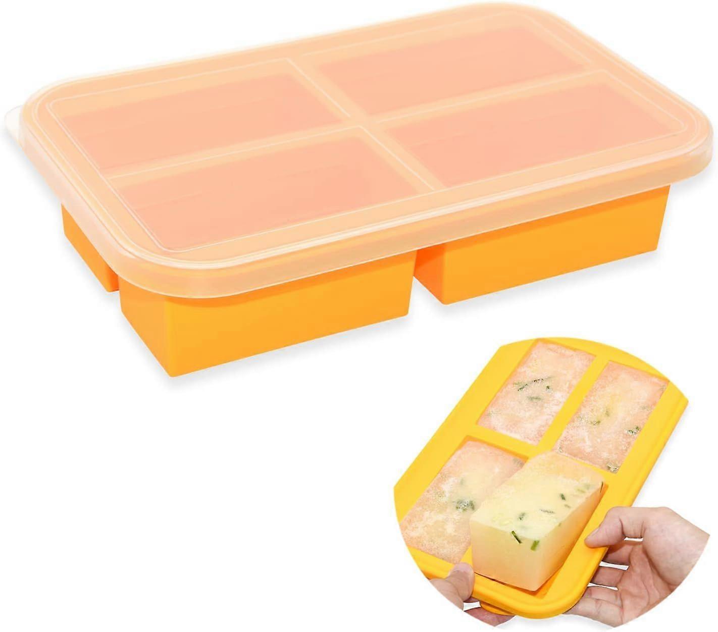 Giant Ice Cube Tray with Lid, Silicone Freezer Tray, Baby Food Freezer Container, Silicone Bouillon Cubes for Soups, Sauces, Meal Prep and Serving