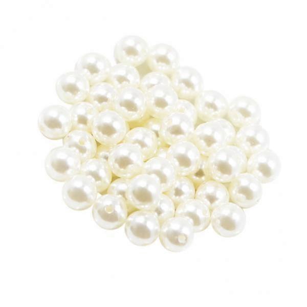 50 Beige Round Plastic Pearl Beads for DIY Crafting