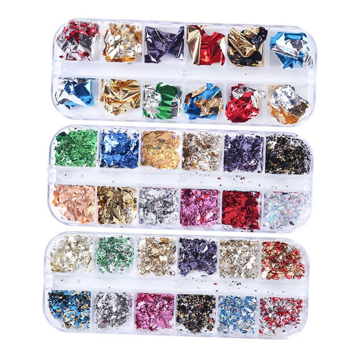 2sets Nail Art Decorations Sequin Flakes Foil Stickers for Elegant Manicure 3boxes2