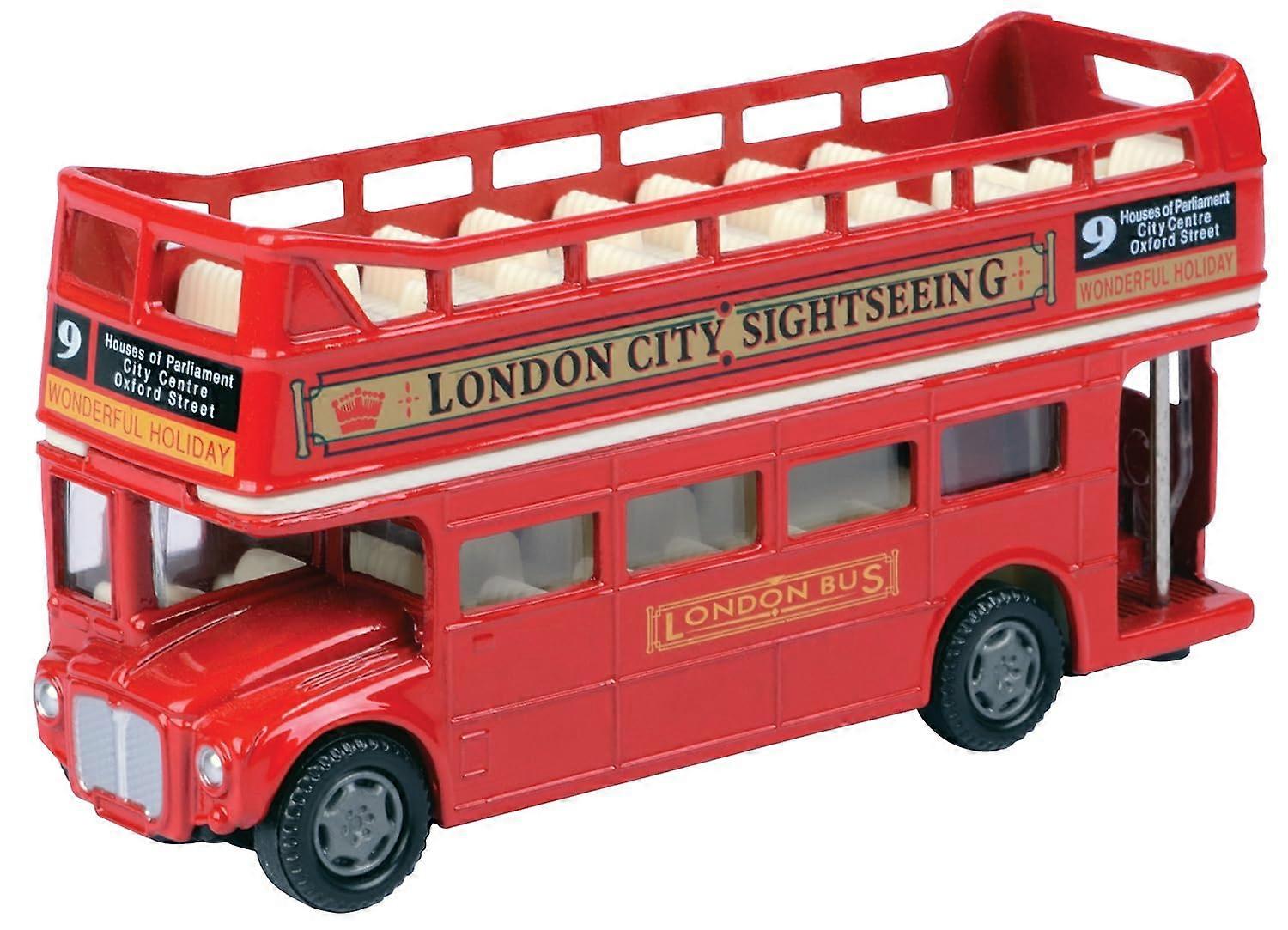London Double Decker Bus Open Top Red Diecast Model Toy Car 4.75-Inch Length Motormax 76008