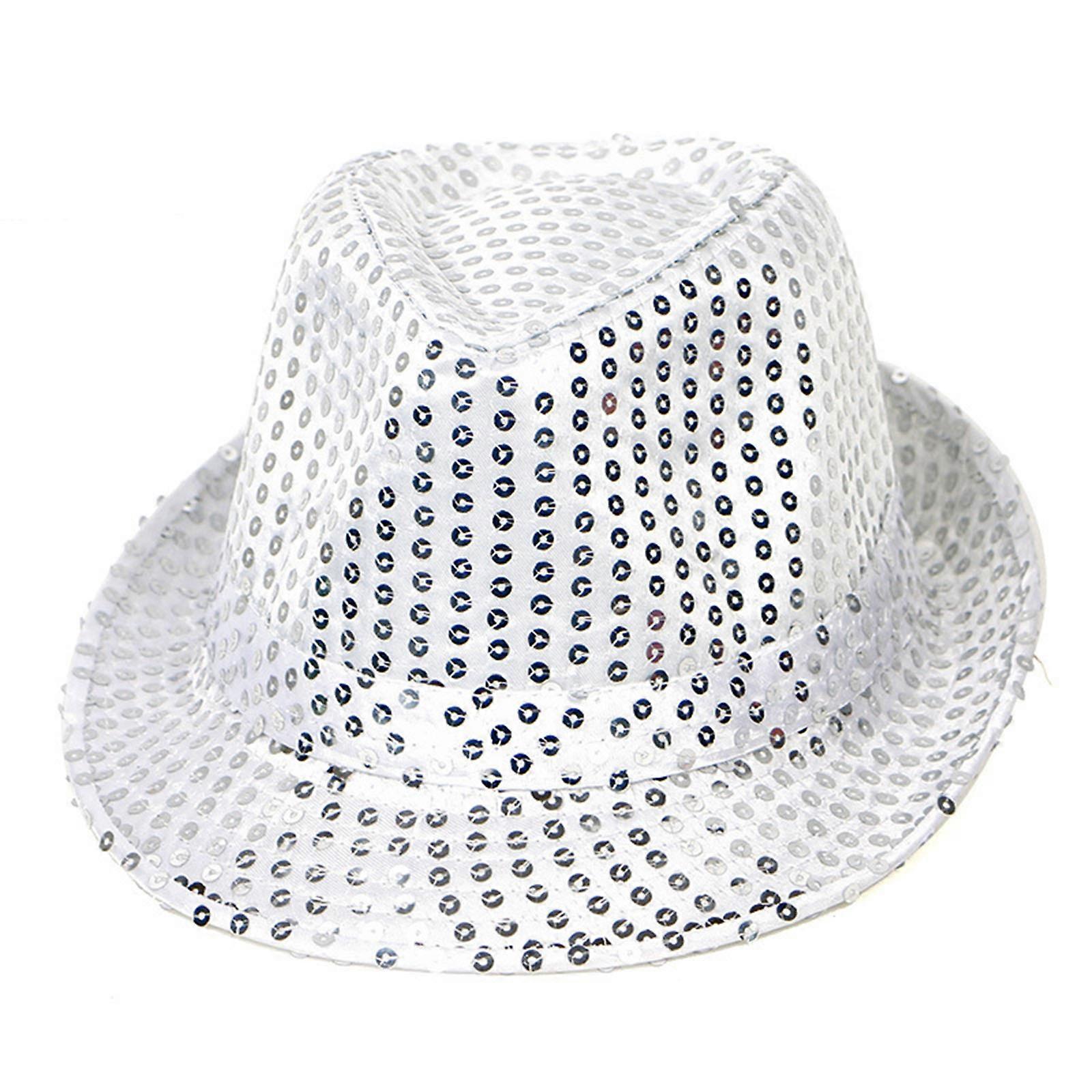 Flitry Disco Fedora Klobouk Flitry Fedora Klobouk Trilby Klobouk Flitry Jazzový klobouk Fedora Trilby Klobouk Třpytky Flitry Klobouk Jazz Fedora Bílý