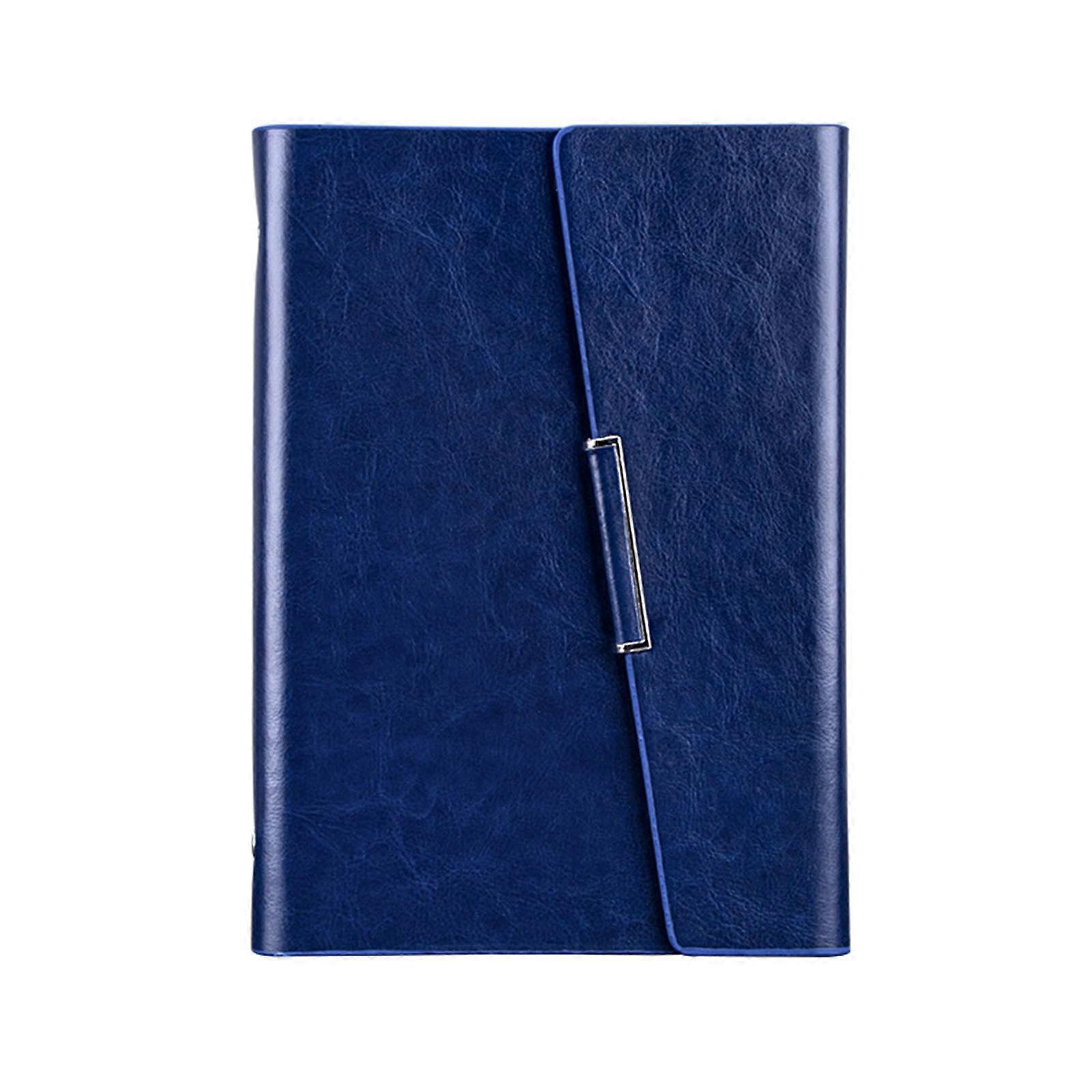 A5 Binder Notebook Loose-leaf Leather Notepad Wide Ruled Business Journal Refillable with Hidden Card Pockets Pen Slot Dark blue