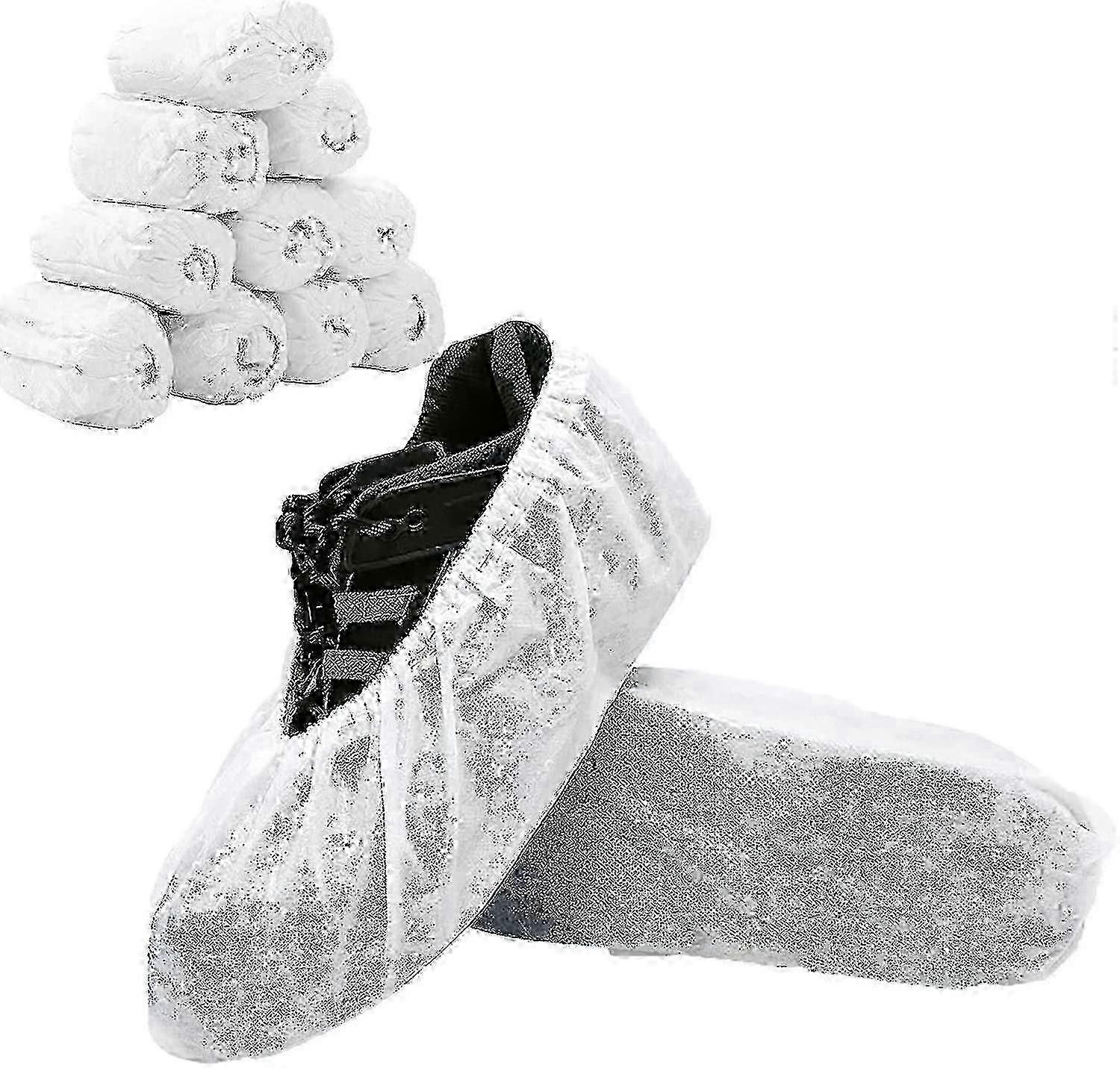 عبوة من 50 زوجا من أغطية الأحذية الداخلية البيضاء غير القابلة للانزلاق مع أغطية أحذية مقاومة