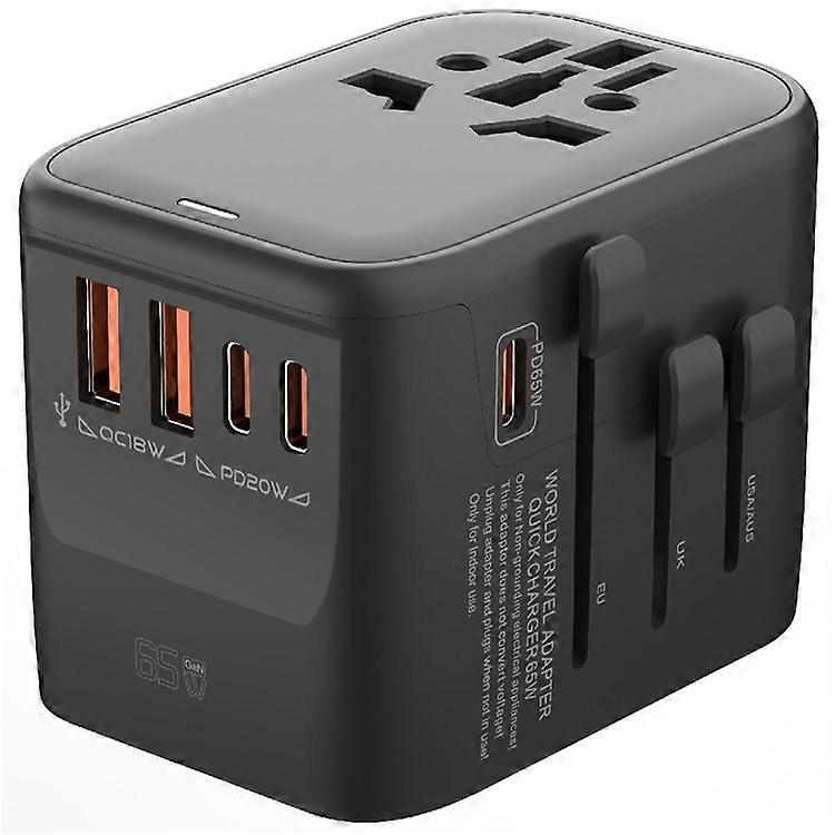 HHT906 PD 65W GaN Worldwide Travel Power Adapter 2xUSB+3xType-C Wall Charger Plug Converter