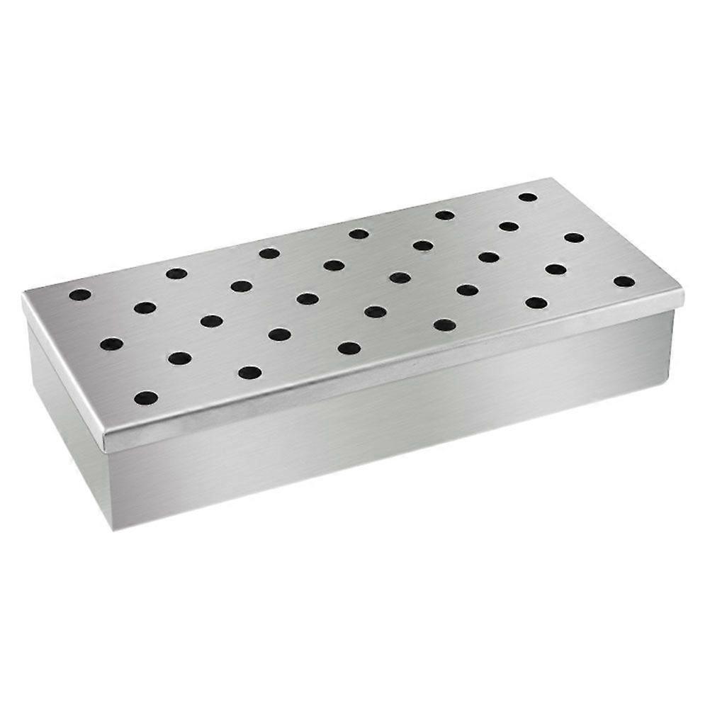 1pc rustfritt stål grill røyker mat flis kull boks (sølv)