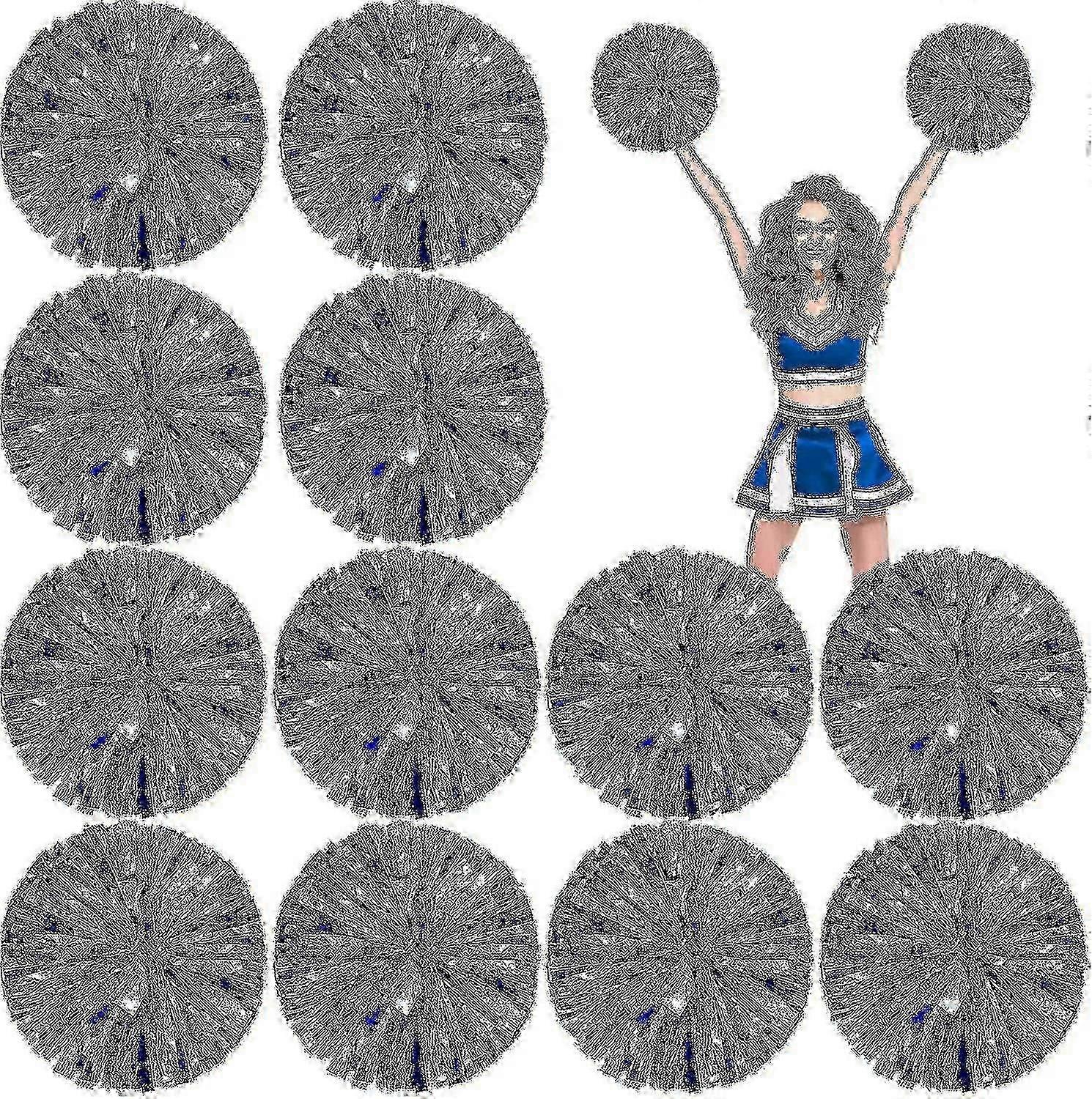 Pacote com 24 Pompons de Líder de Torcida Azul Prata 12 Polegadas com Bastão