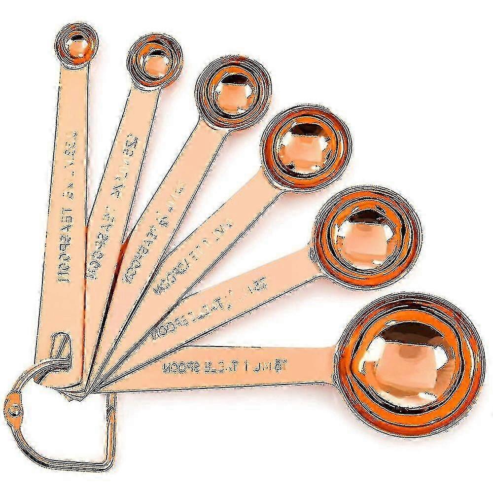 Set of 6 Measuring Spoons in Copper Style - Durable and Lightweight. Crafted with High-Quality Stainless Steel with a Mirrored Finish, Perfe