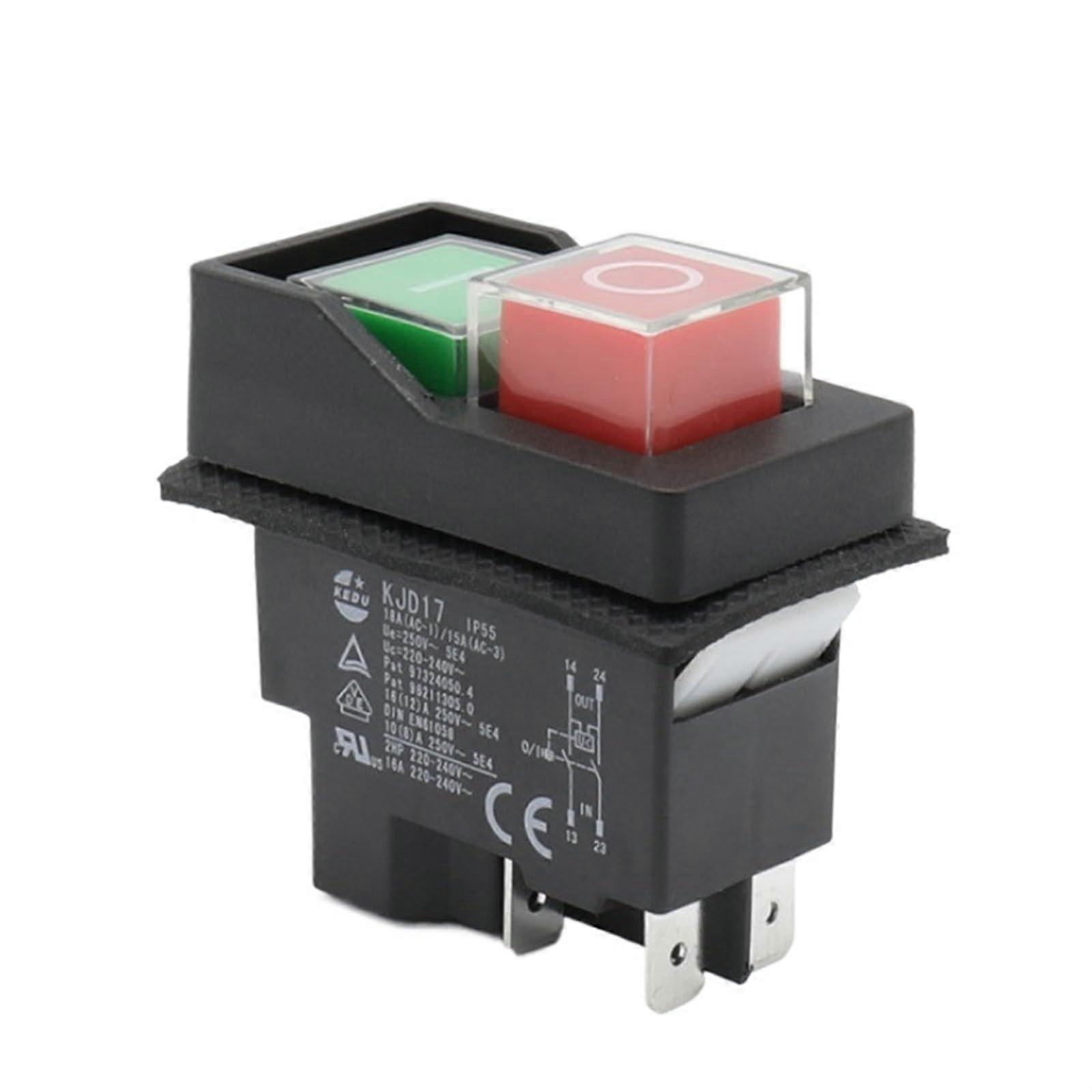 KJD17 IP55 Electromagnetic Push Button Switch 4Pin AC250V 16A Magnetic Starter Power Tool Safety Switch for Machines 4 Pin
