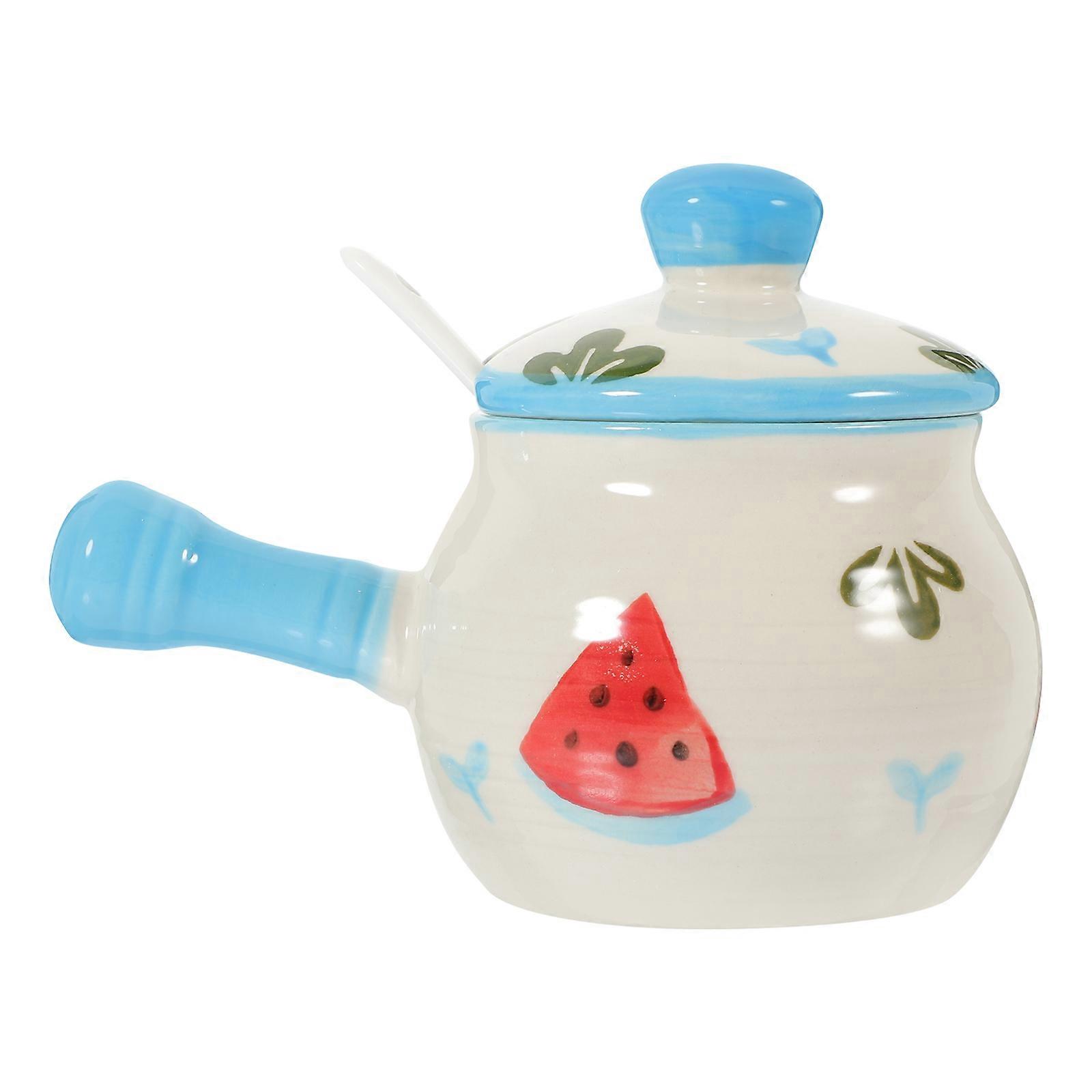 Ceramic Lard Holder with Handle Multifunctional Spice Jar for Honey, Sugar, Salt & Jam Portable Kitchen Storage Container for Home, Dining &