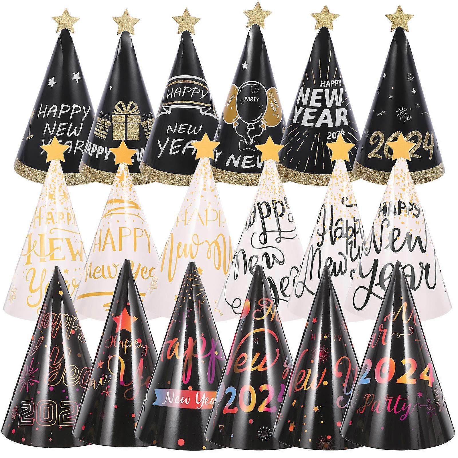 Paper Party Hats Happy New Year Cone Hats New Year Eve Party Families 18Pcs