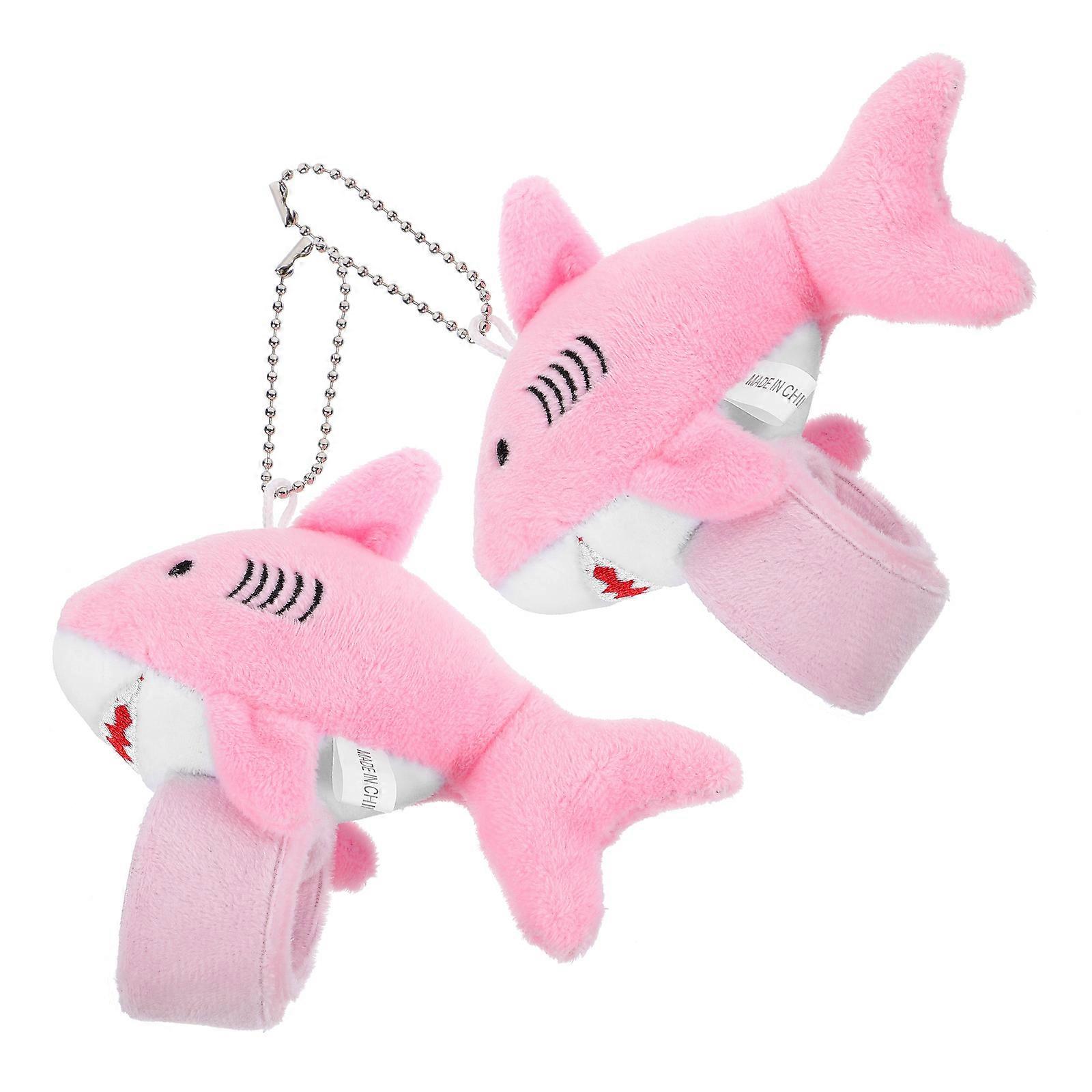 Plush Snap Bracelet Shark Shape Stuffed Animal Design Children's Toy Pink 23.20X12.80X8.20CM Wearable 2Pcs