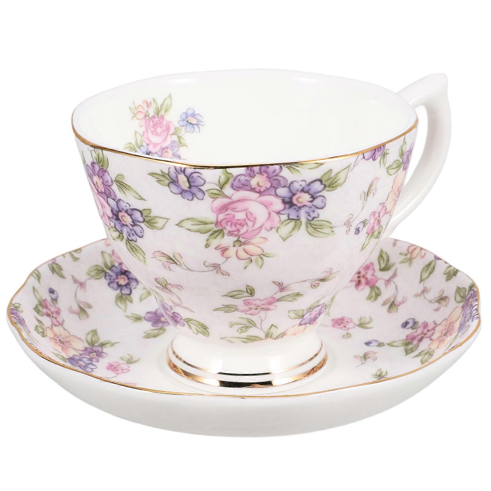 Chic Bone China Coffee Cup and Saucer Set with Large Saucer Heat Resistant Porcelain Tableware for Kitchen Use Elegant European Style