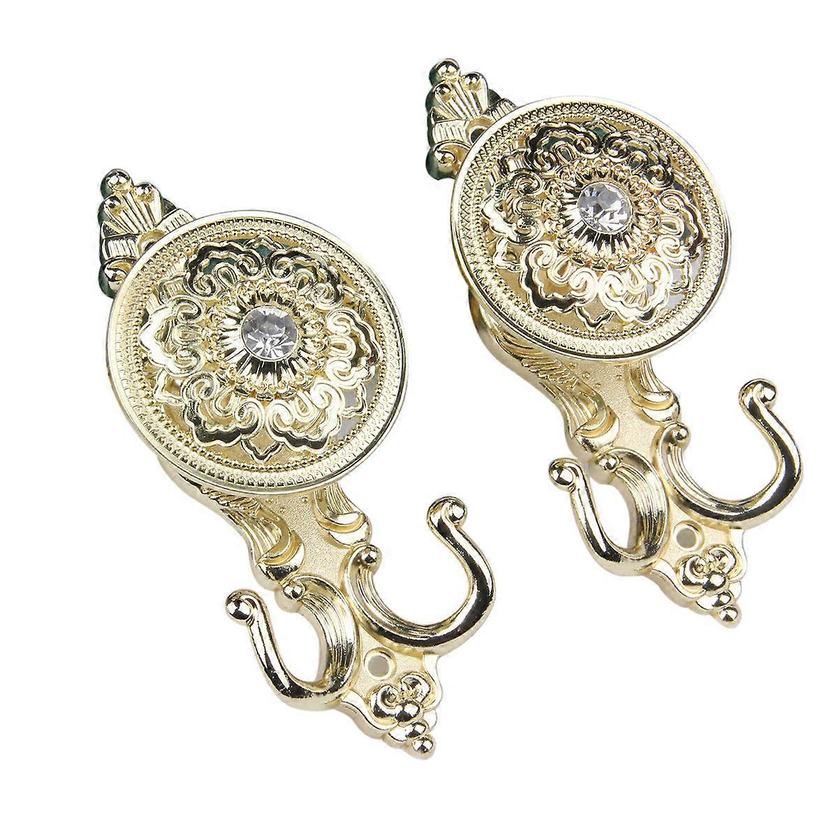 Curtain Tieback Hooks Rose Style Drapery Holdbacks Bright Golden Securing Curtains 1 Pair