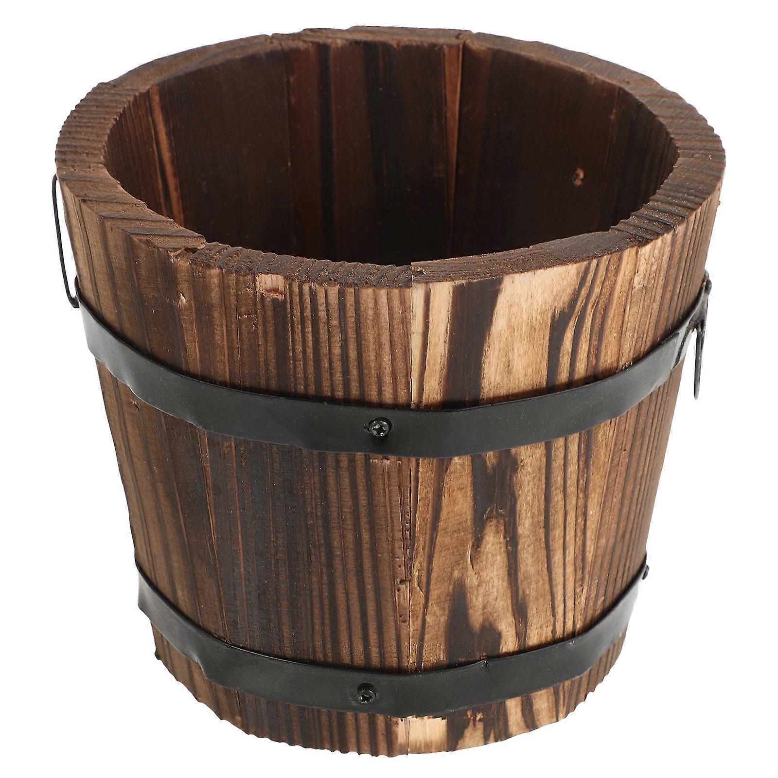 Rustic Planter Wooden Round Barrel Planter Home Decoration 12x9x10cm Breathable 1Set