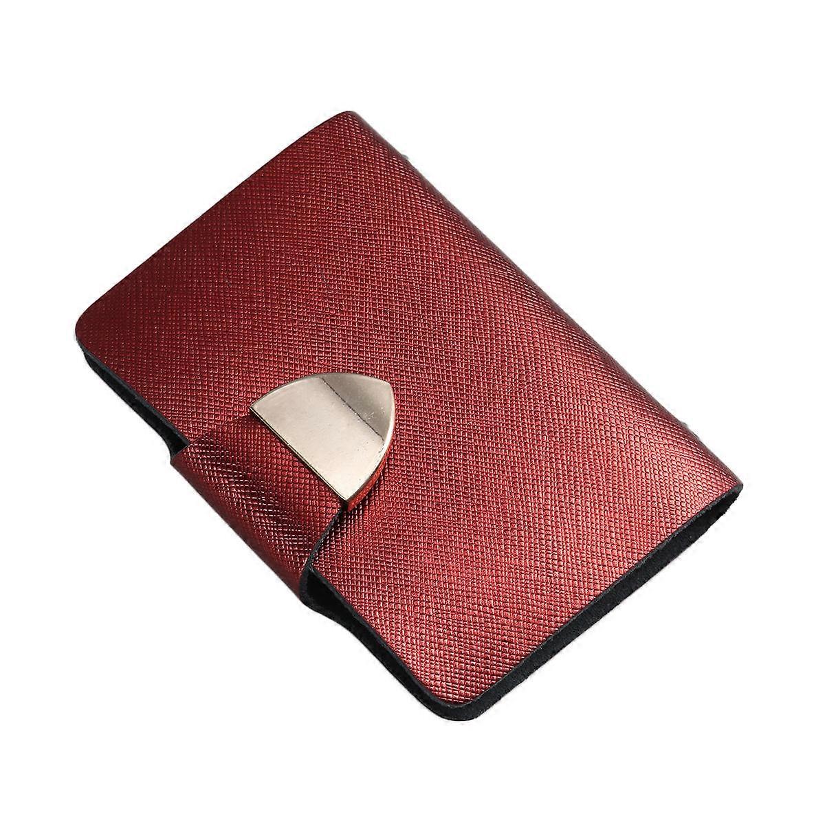 Women Card Case Organizer Holder Leather Hasp Red Rectangular Multi-Compartment Design For Traveling Daily Use 1Pcs