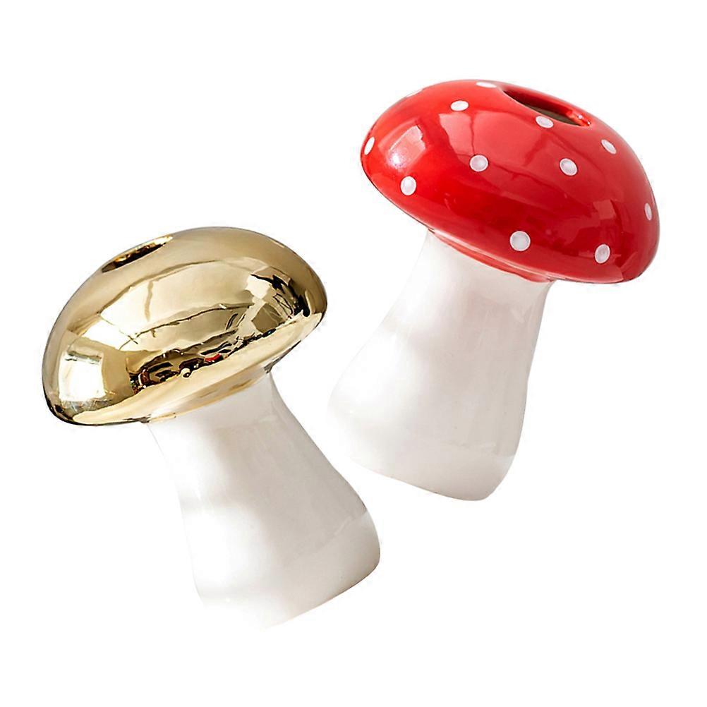 Ceramic Vase Mushroom Shape Dried Flower Vase Decor Desktop Storage Holder Assorted Color 2Pcs
