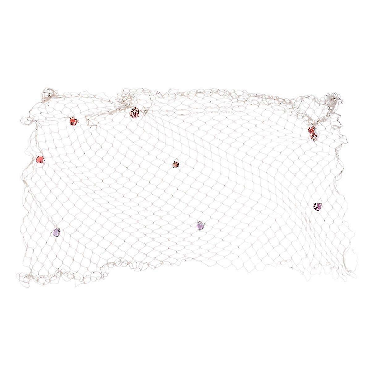 1Pc Mediterranean Style Decorative Fishing Net Photo Props Creative Wall Hanging Nautical Fishing Net Decor with Shell (Beige)