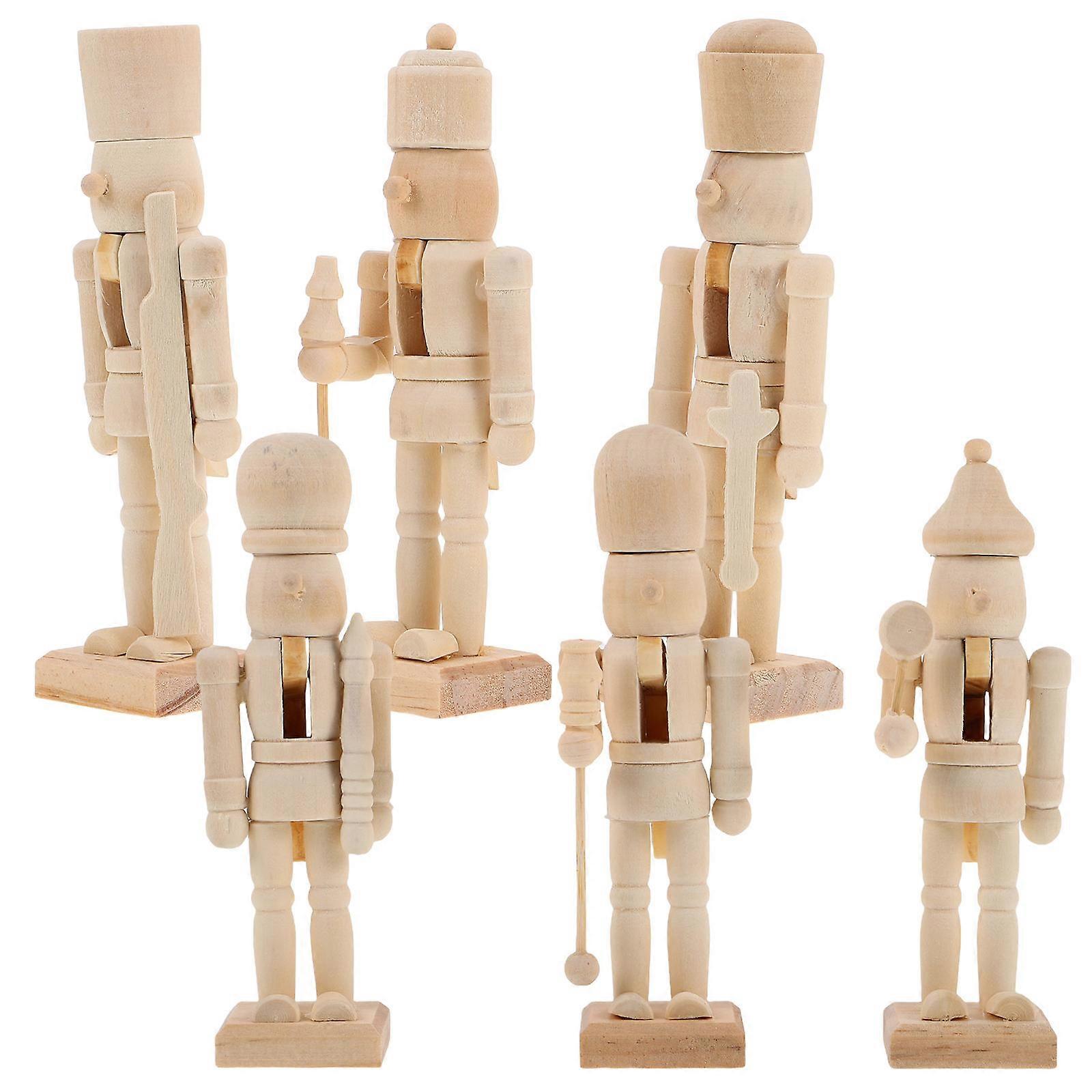 6pcs figurines casse-noisette en bois inachevées pour la peinture de bricolage - Ornements de soldat de Noël, artisanat créatif pour les adultes décoration de vacances
