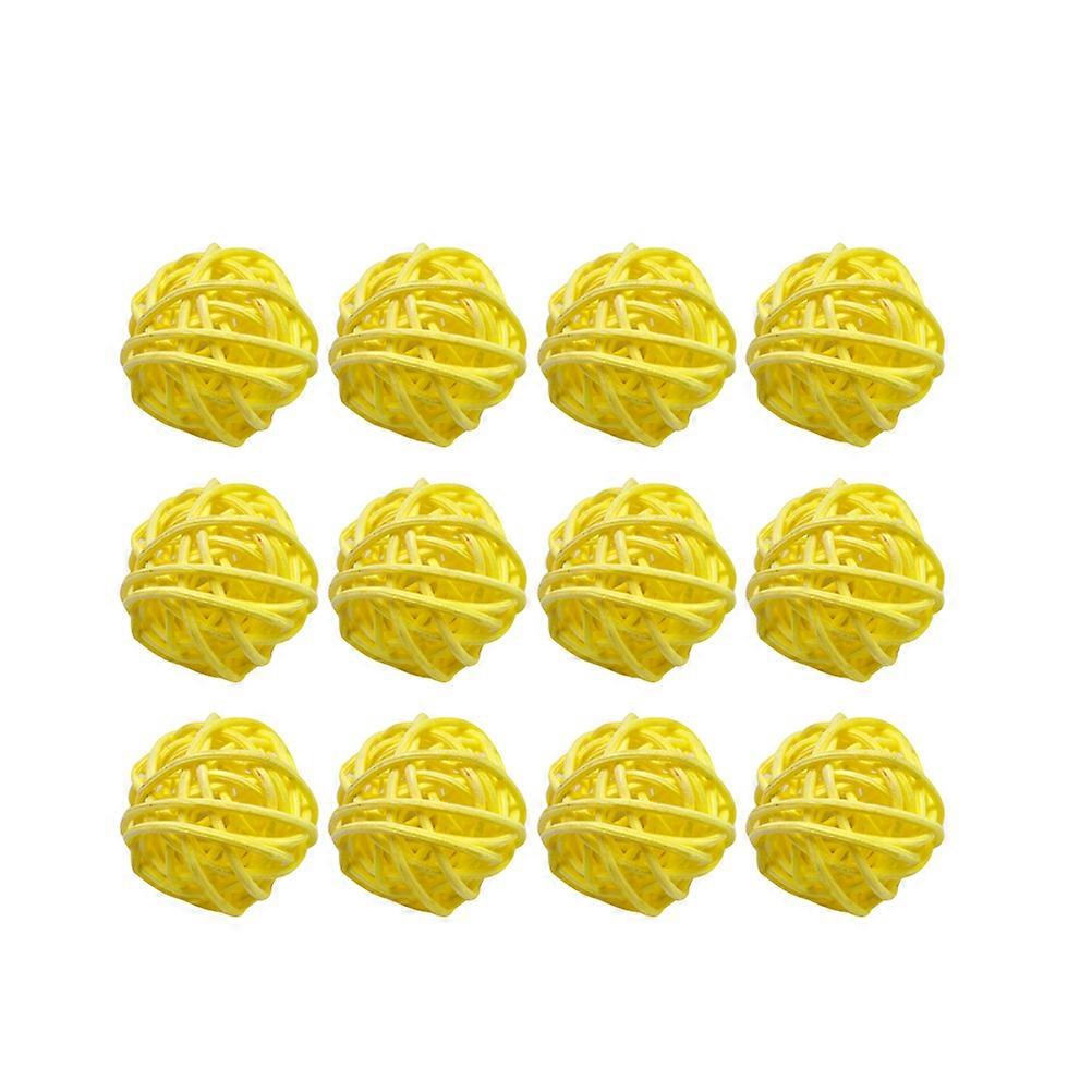 Wicker Rattan Balls Diy Craft Decorative Hanging For Home Hotel Kindergarten Yellow 5Cm 15Pcs