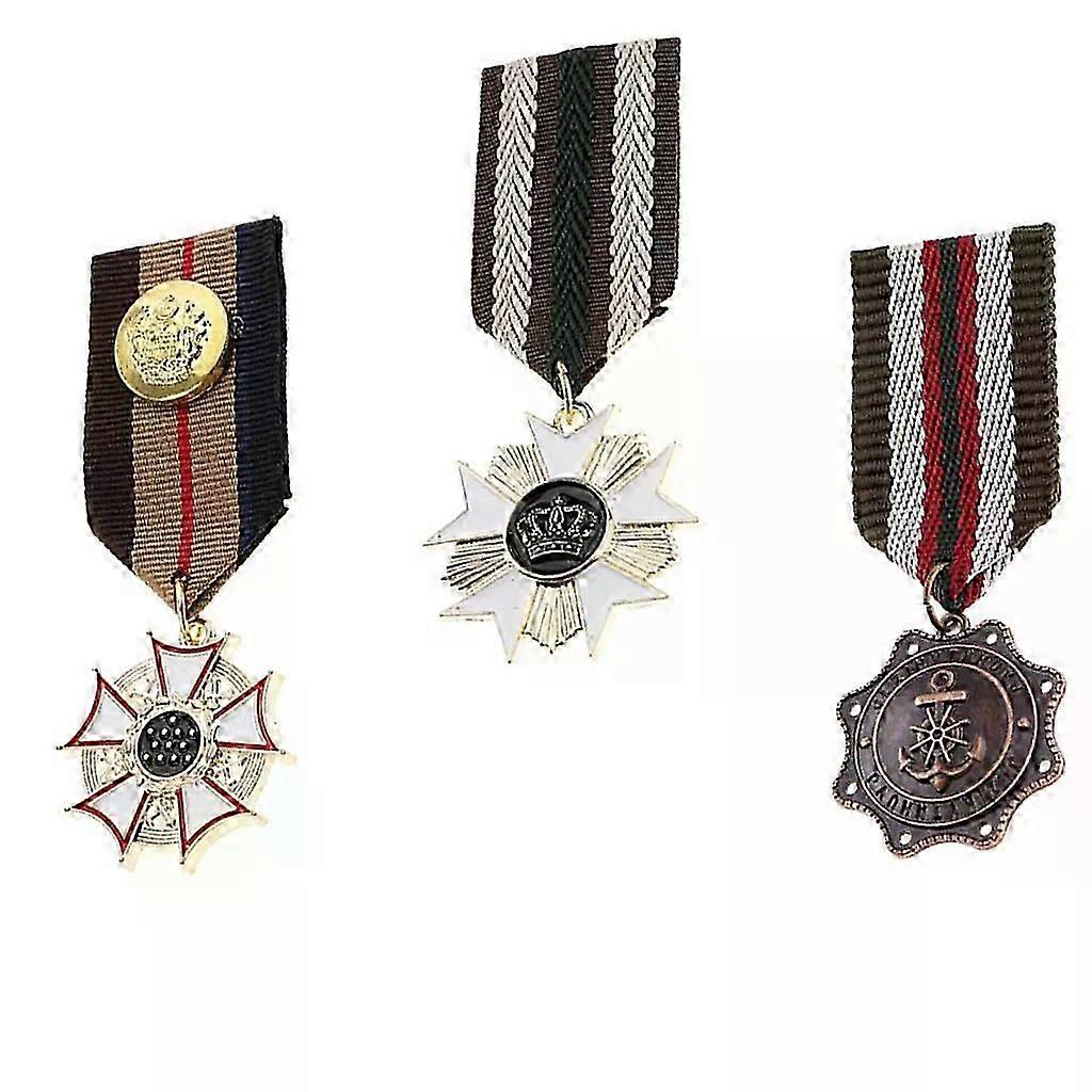 3 PCS Award Medal with Ribbon UniFit For m Pin Brooch Badge Navy Style Epaulet Badge Fit For Men Boys Kids Cosplay