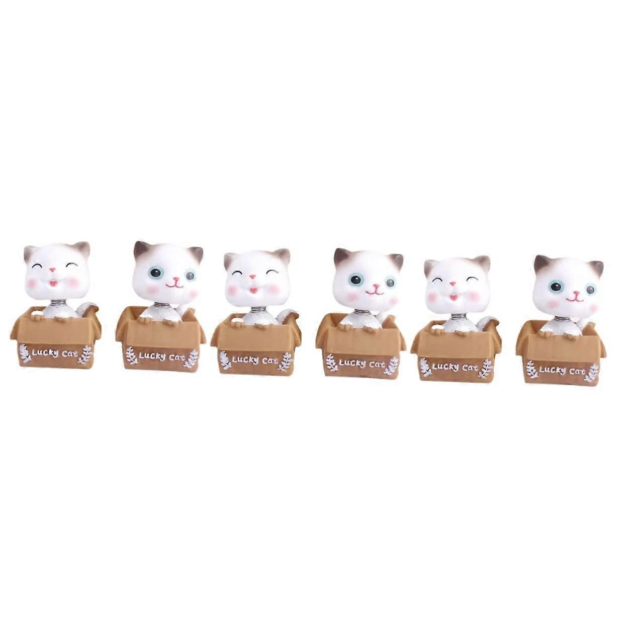 Pack of 6 Wobble Cat Car Decoration, Cute Cat Figures in Assorted Colors (8x6.5x4.5cm)