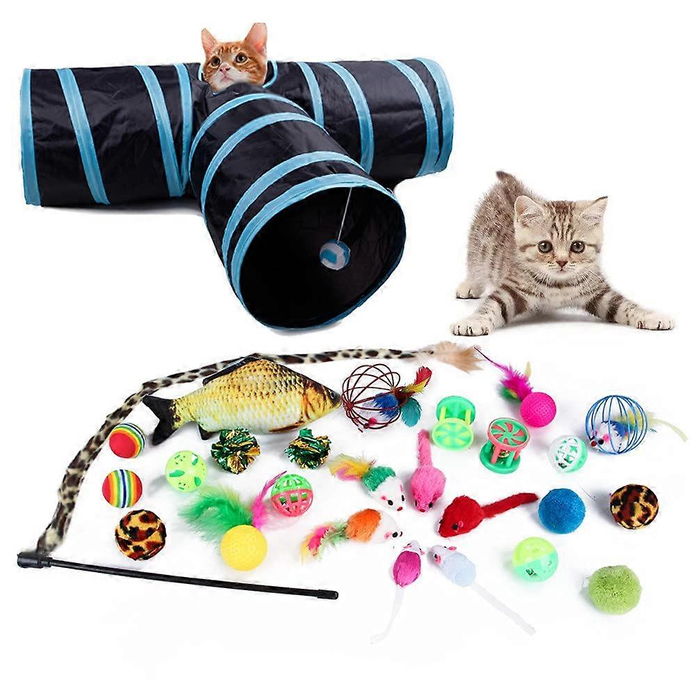 27piece cat toy set with cat tunnel, cat toy pack, kitten mouse toy set, cat toy ball with feather, feather toy for cats, cat toy set