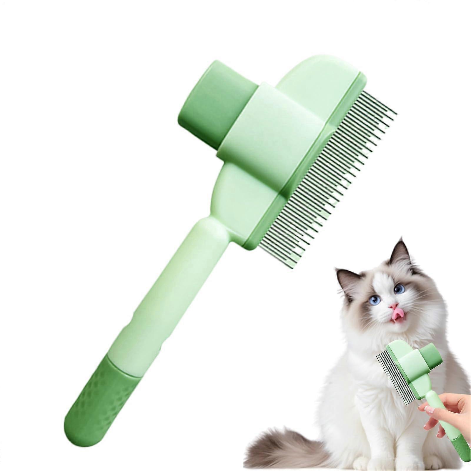 Dog Grooming Comb with Release Button, Green Pet Comb for Detangling and Grooming All Dog Sizes