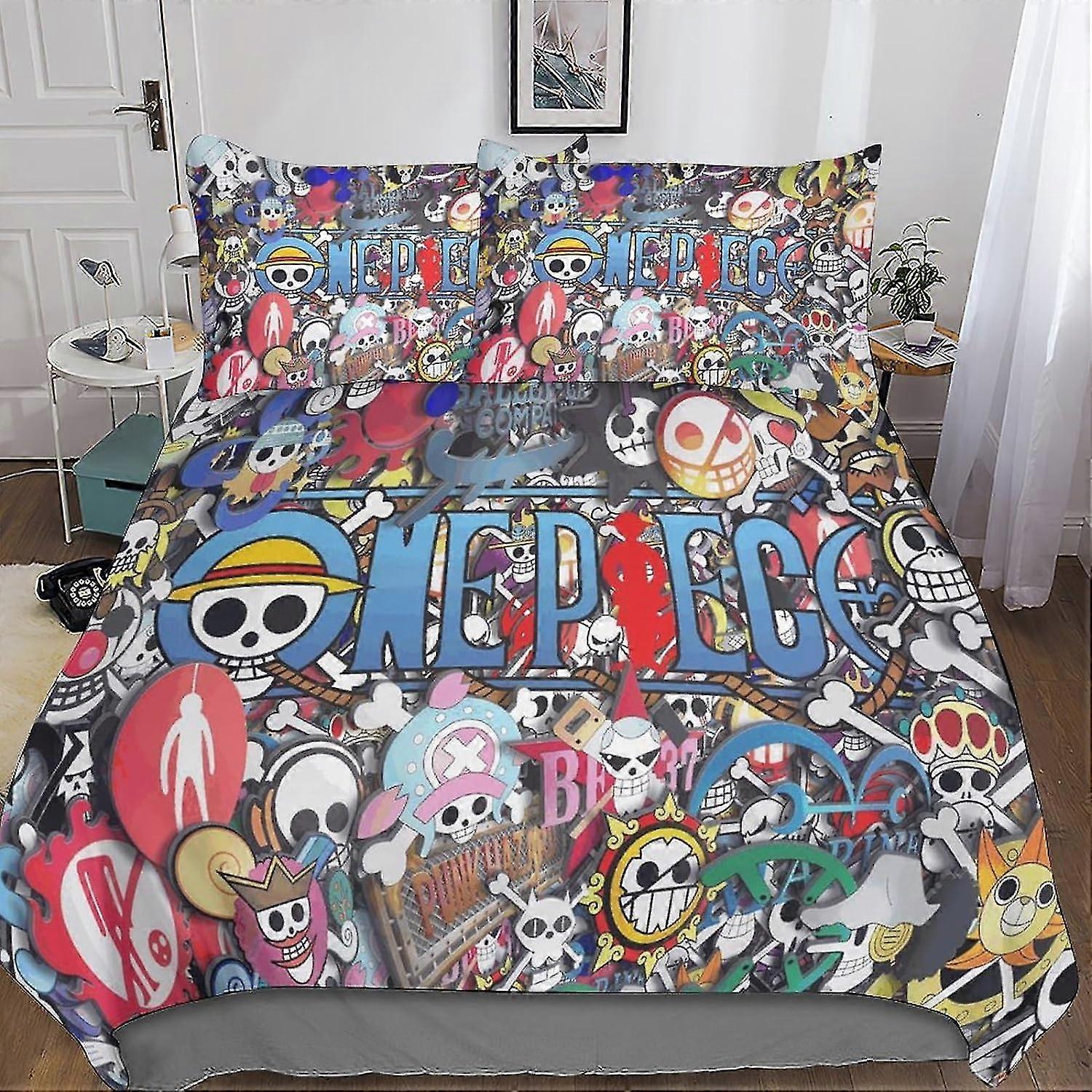 Conjunto de capa de colcha inspirada em anime Roupa de cama impressa em 3D para crianças e adolescentes Microfibra macia Conjunto de 3 peças com fecho de zíper