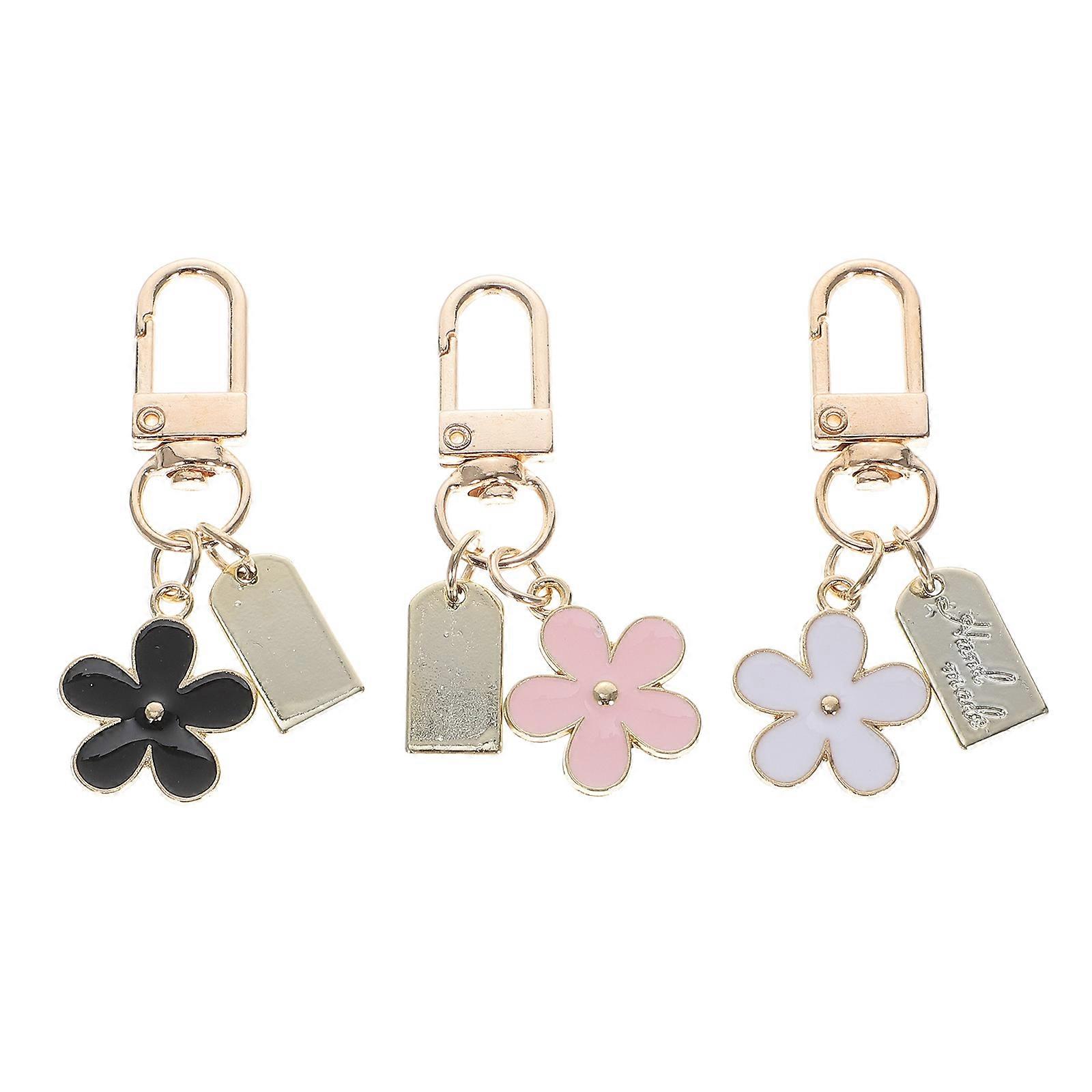 3pcs Daisy Flower Keychains with Lobster Clasp – Decorative Key Hanging Props for Purse, Backpack, Earphone Case – Cute Charm Bag Ornaments in Pink,