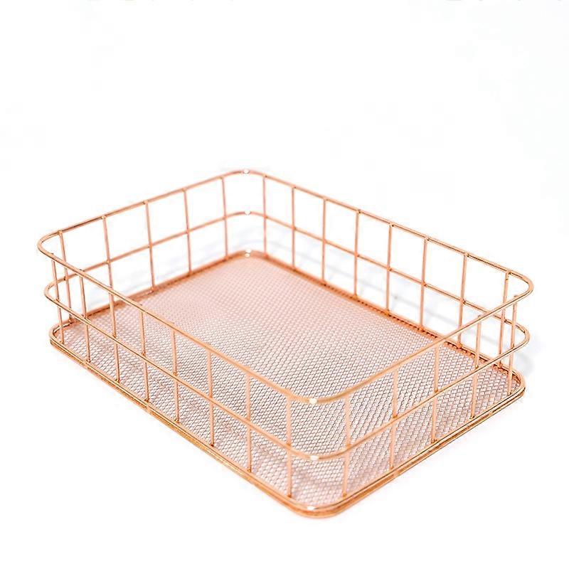 Modern Minimalist Office Home Wrought Iron Storage Basket Large Size Rose Gold Net Bottom
