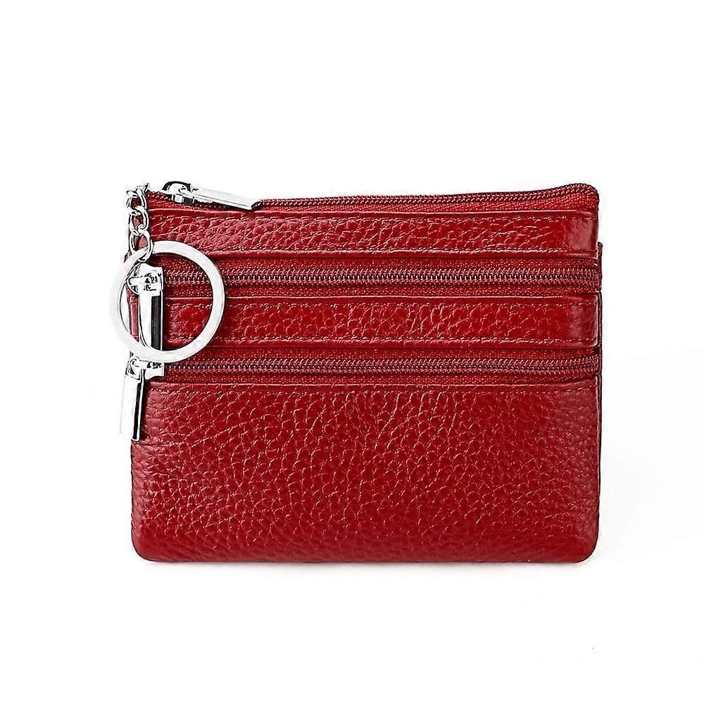 PU Leather Wallet with Keyring, Waterproof, Zipper Closure, Durable Credit Card Holder, Red, One Size