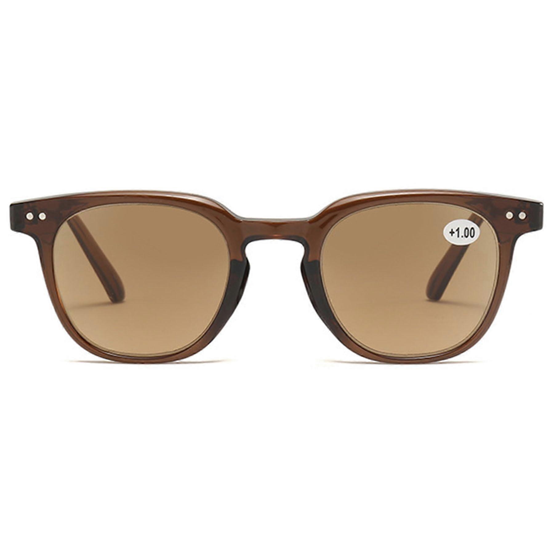 Tinted Reading Glasses with Sun Protection, Blue Light Filter, UV400, Brown Frame, 2.5x