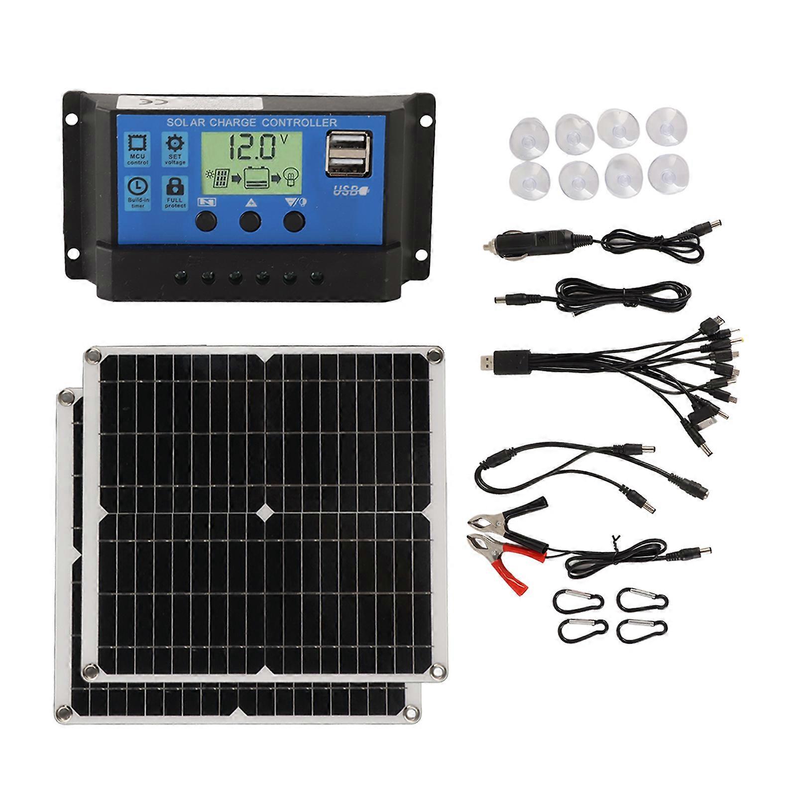 Solar Panel Kit 50W Solar Panel 60A Solar Charge Controller Set with 2 USB Output for RV Camping Blackout 