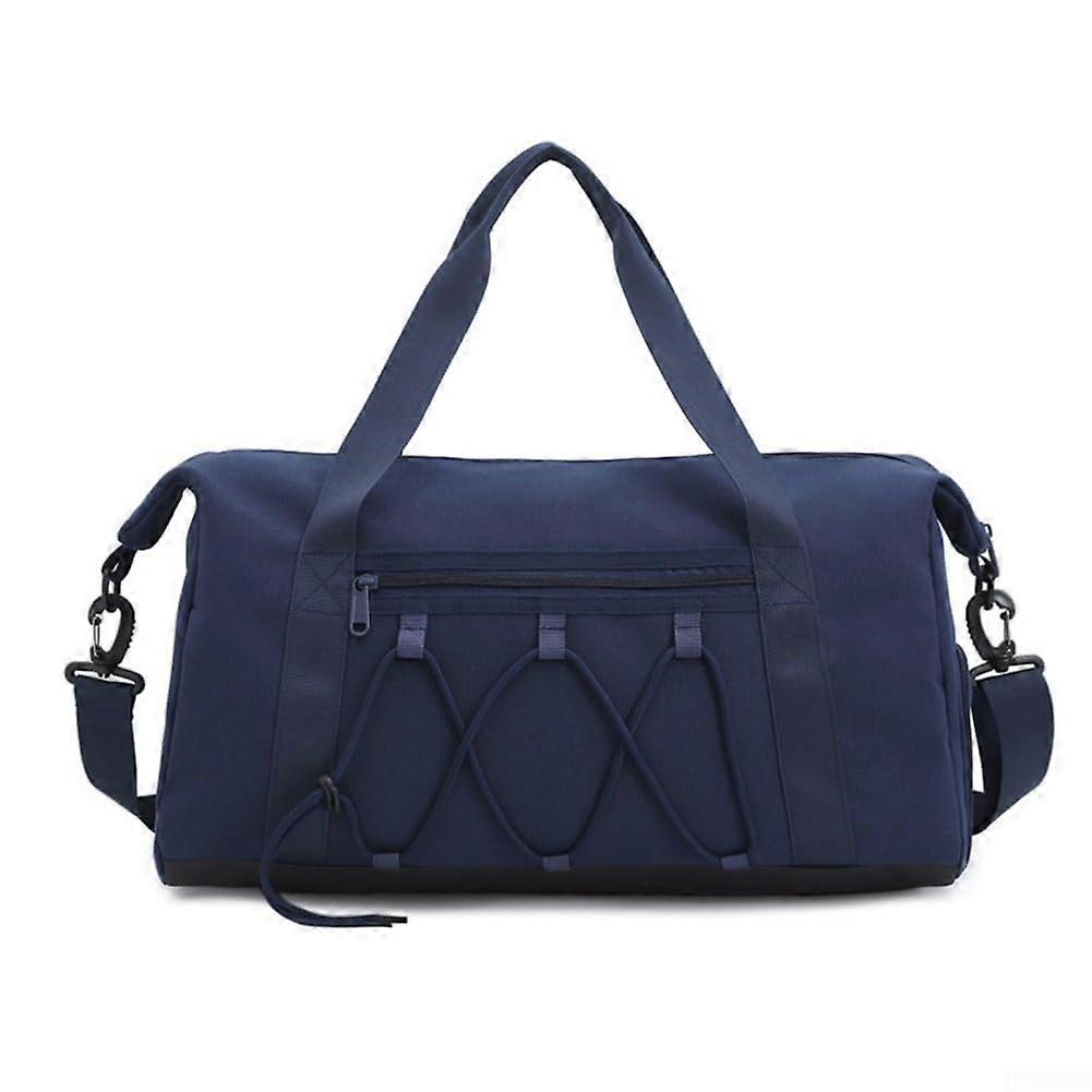 Oxford fabric drawstring bag with shoe compartment and multiple pockets for organization, blue