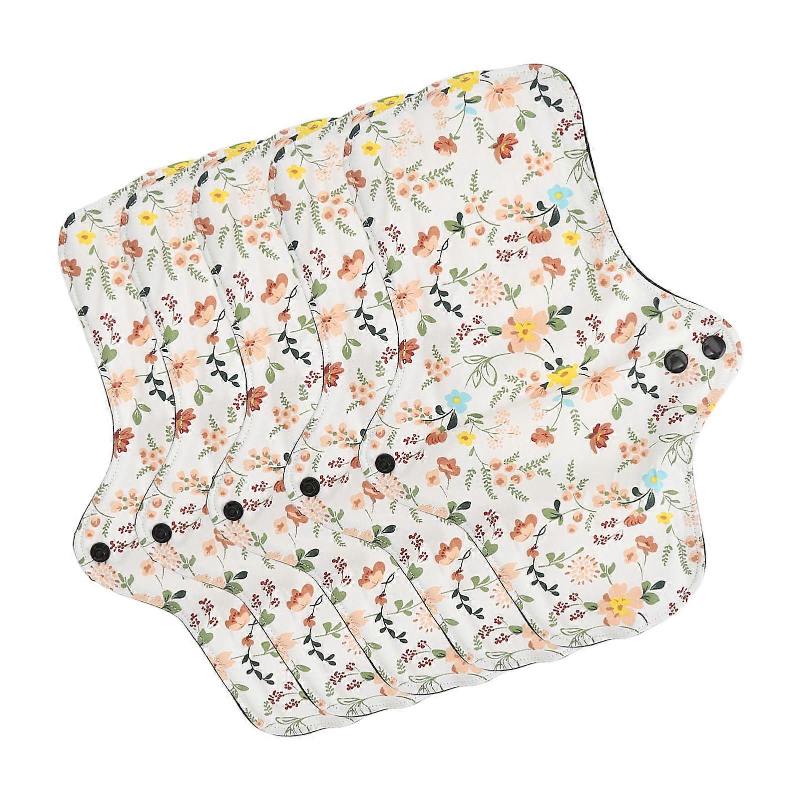 5pcs Washable Breathable Menstrual Pad Flower Pattern Super Absorbent Reusable Cotton Sanitary Pad Panty Liners L