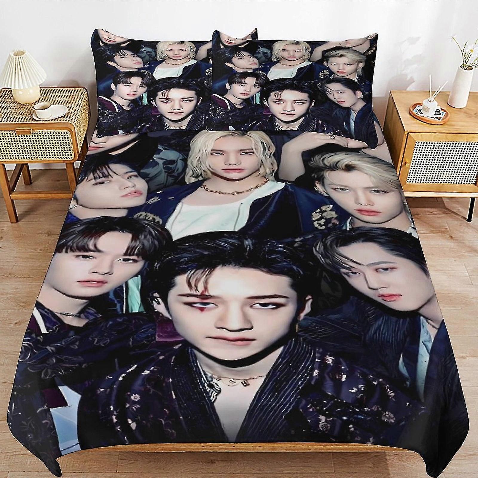 Conjunto de Cama de Microfibra Leve Inspirado em Kpop de 3 Peças com Capa de Edredom e Fronhas para Crianças Meninos
