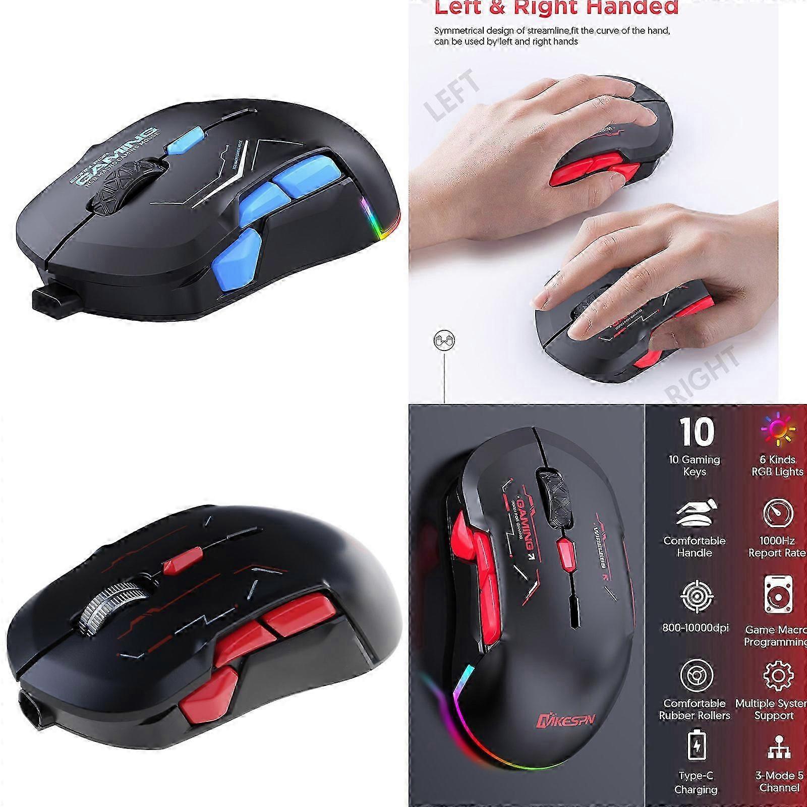 2.4G Wireless Bluetooth-compatible Wireless Mouse Gamers Mouse 10000DPI 10 Button Gamers Mouse For Laptops PC Office Red