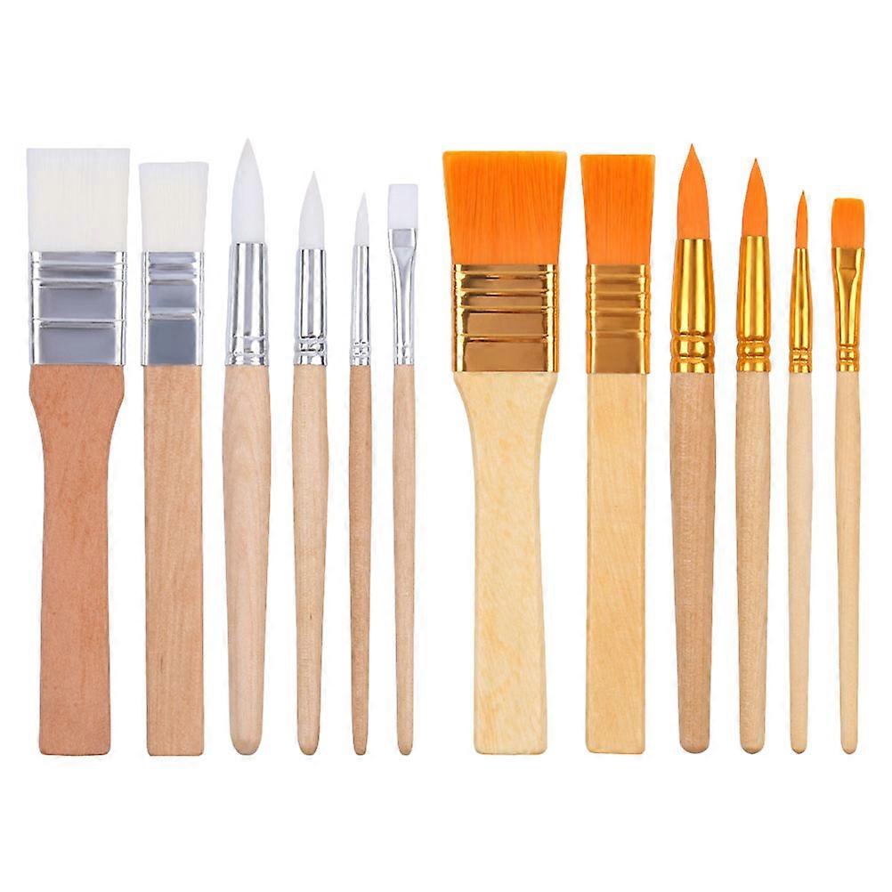 Portable artist Paint Brush Set with Nylon Bristles and Comfortable Wood Handles for Home Use 12pcs