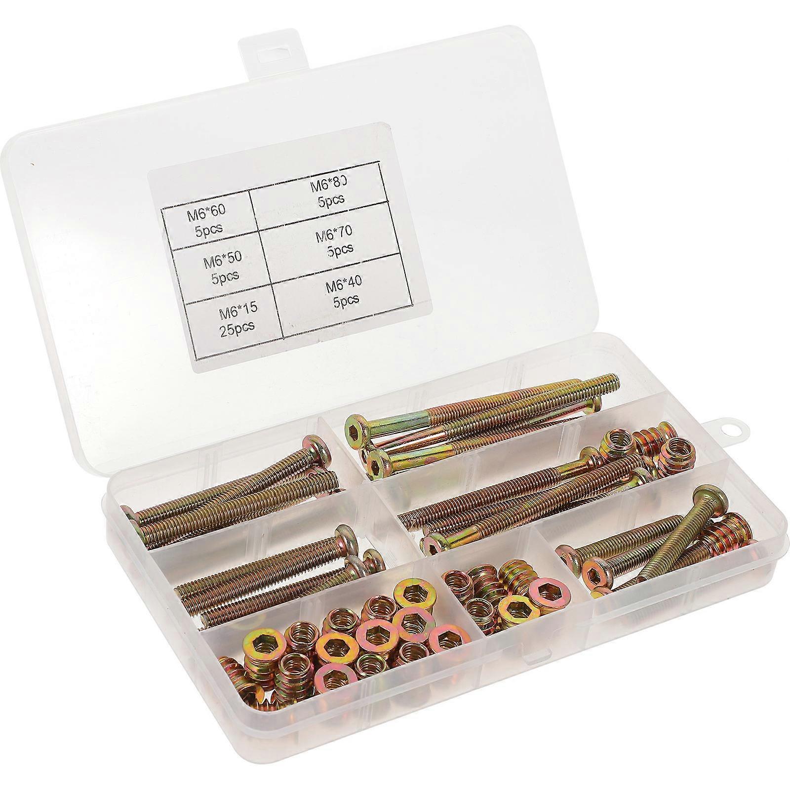 Furniture Hardware Fixing Screws Nut And Bolt Kit Threaded Inserts Nuts For Wooden Products Installation Technicians 25Set