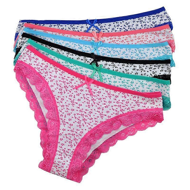 Kvinna Underkläder Bomull Spets Trosor Tryckta Briefs Sexiga Damer Trosor Underkläder Underkläder 6 st / set