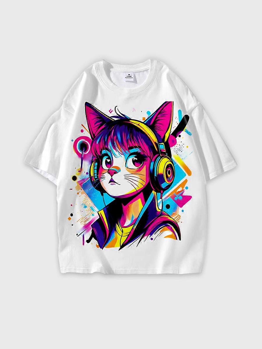 T-shirt round neck Pattern loose short sleeve P2558