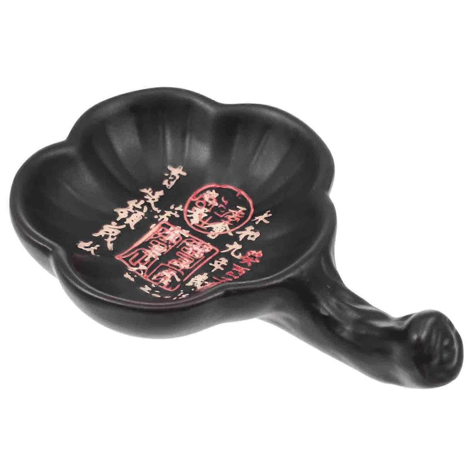 Ceramic Ink Tray for Calligraphy Pens and Brushes with Flower Shape Design Black Home Use 1 Piece