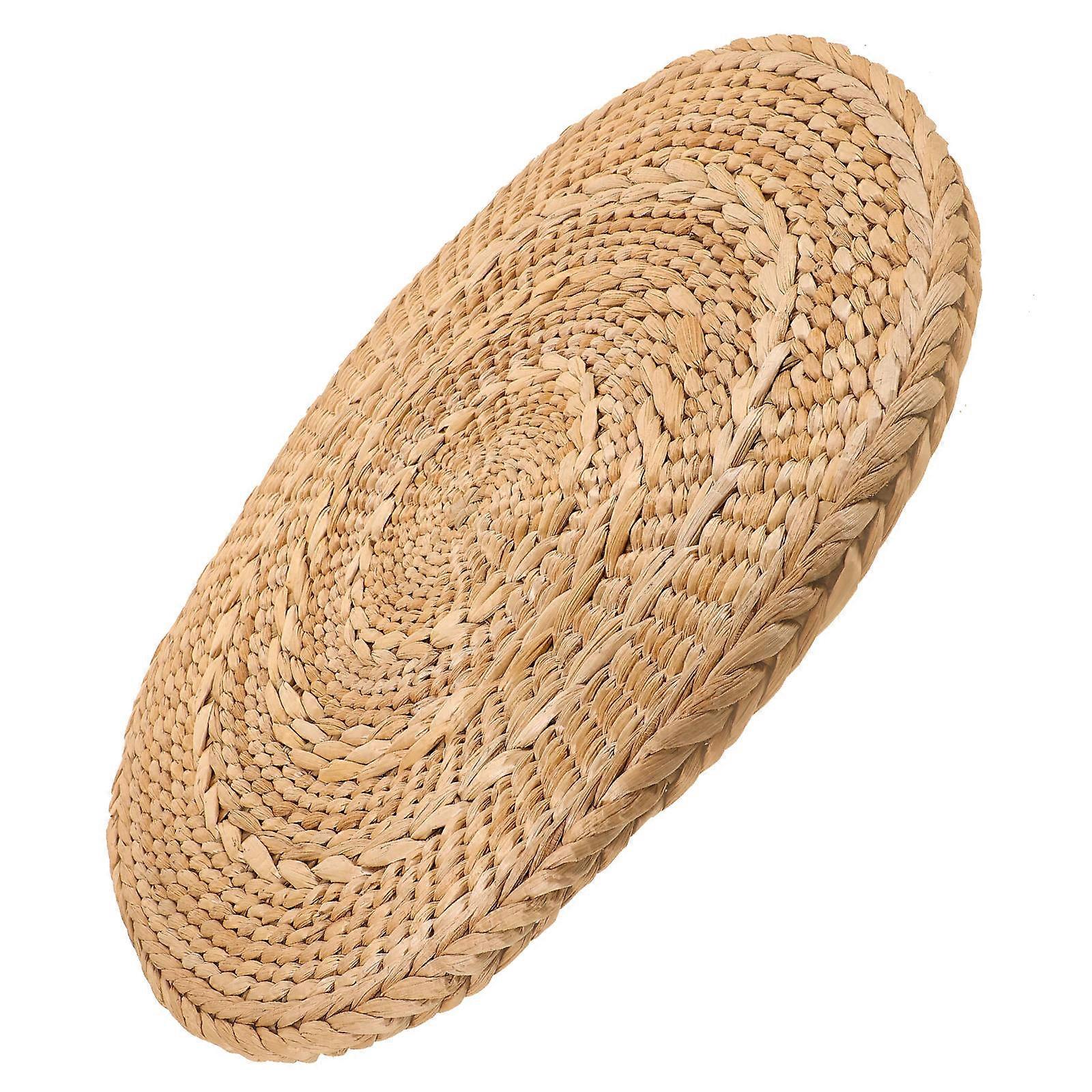 Circular Floor Cushion Tatami Seat Cushion For Indoor Use Beige Straw Woven Round 1 Pcs