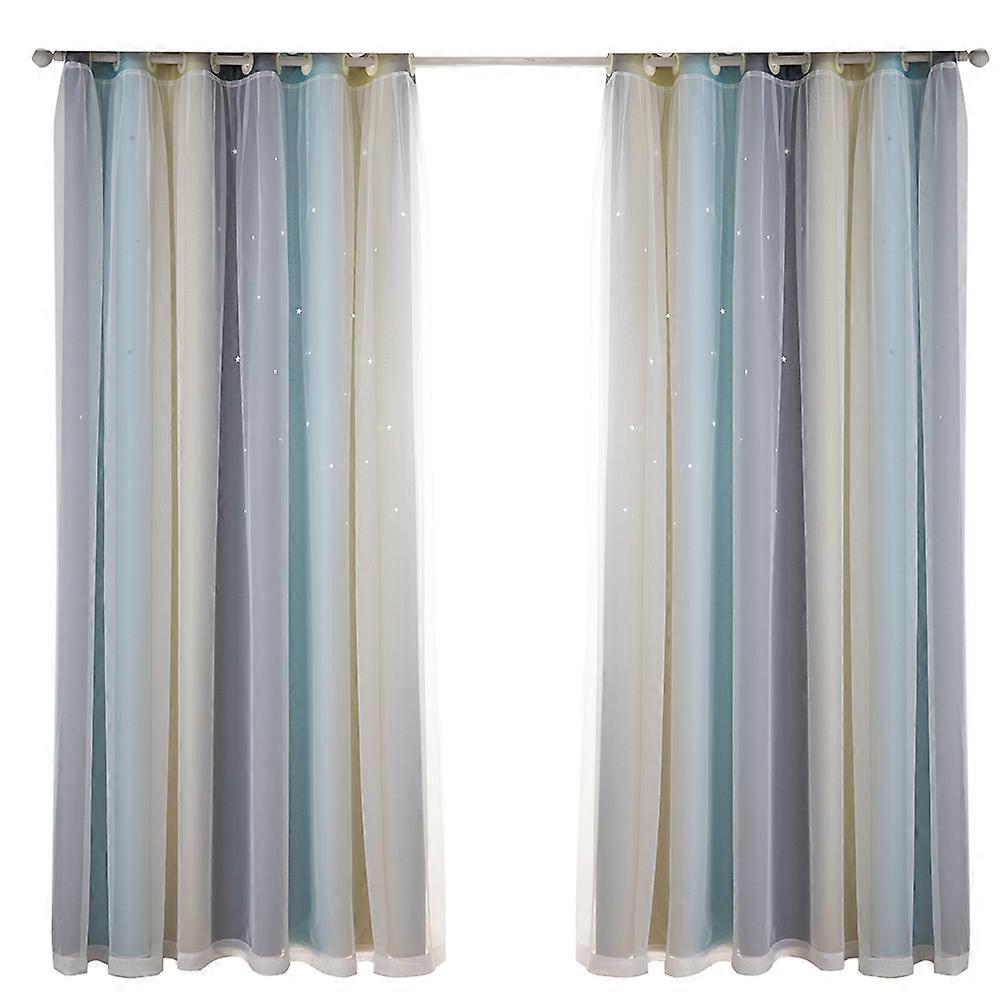 Romantic Gradient Double-Layer Curtains Sunshade For Family And Friend Occasions 2Pcs