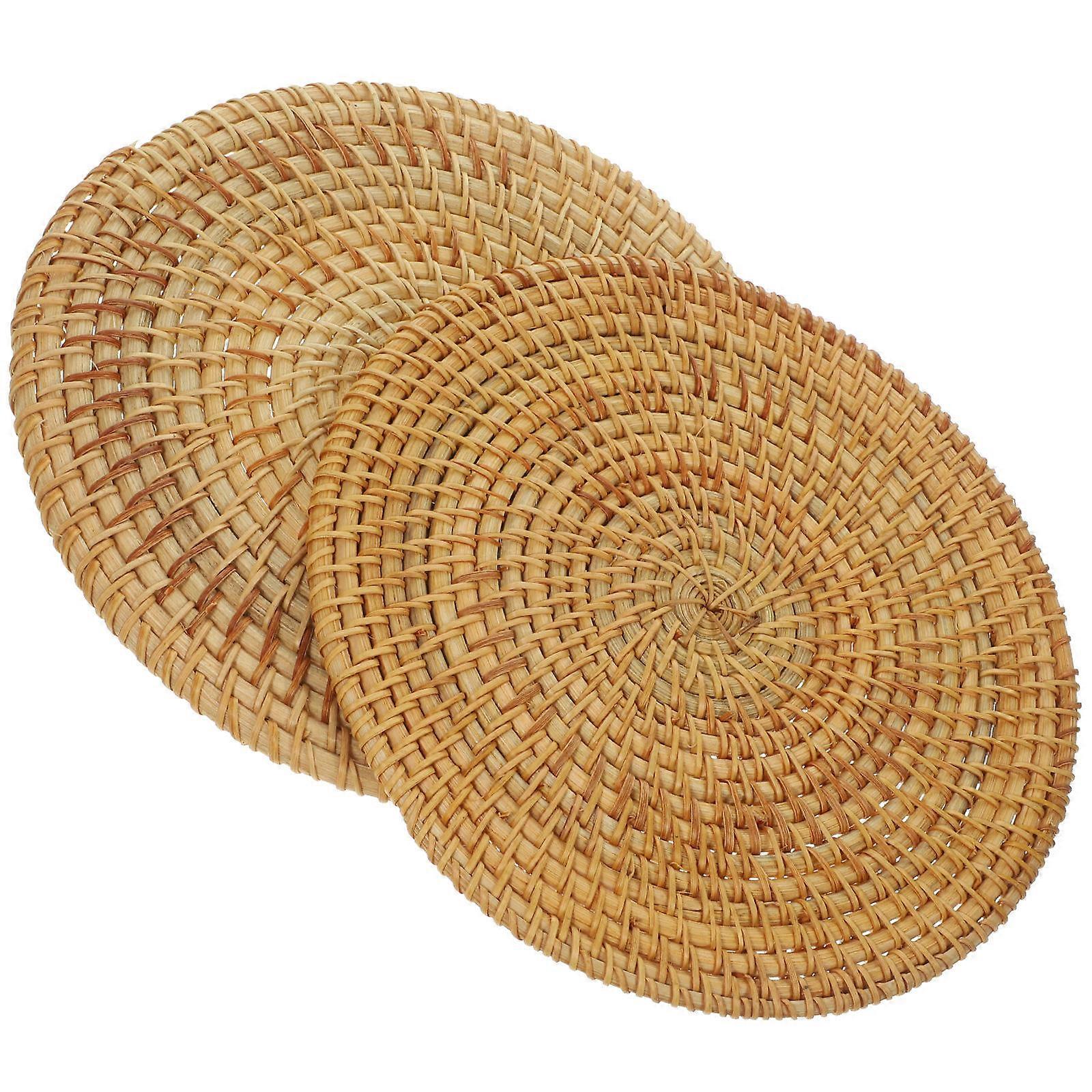 Round Woven Placemats Heat Resistant for Tables in Light Brown Synthetic Material 2 Pieces