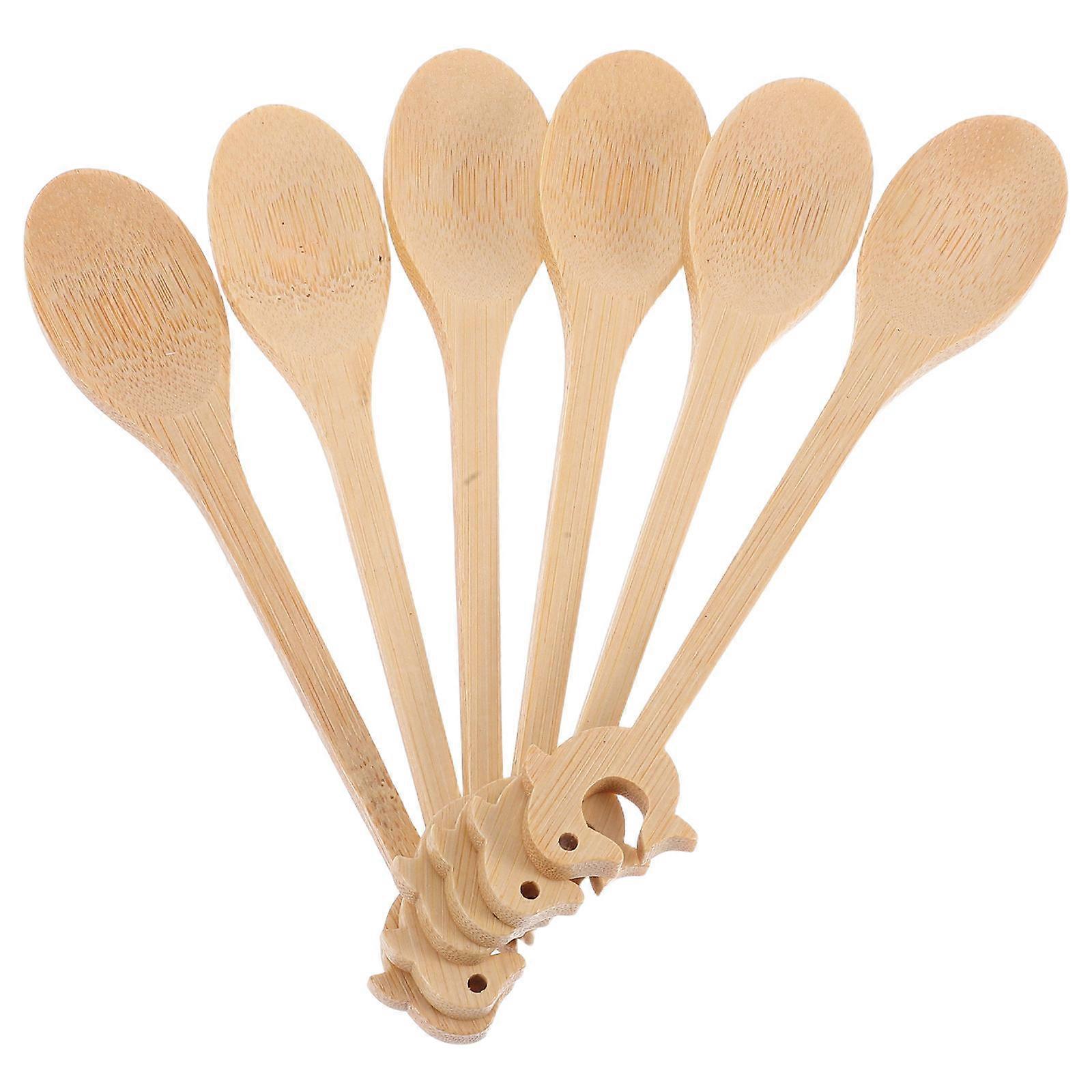 Small Spoons Bamboo Makeup Spatula For Cooking Sugar Dispensing Fun Cartoon Theme 6Pcs 15.80X2.80X0.60CM